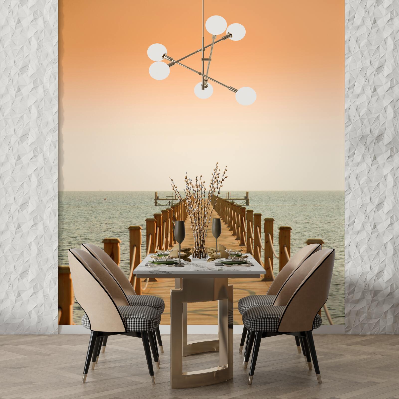 Papier peint promenade vers la mer au coucher du soleil