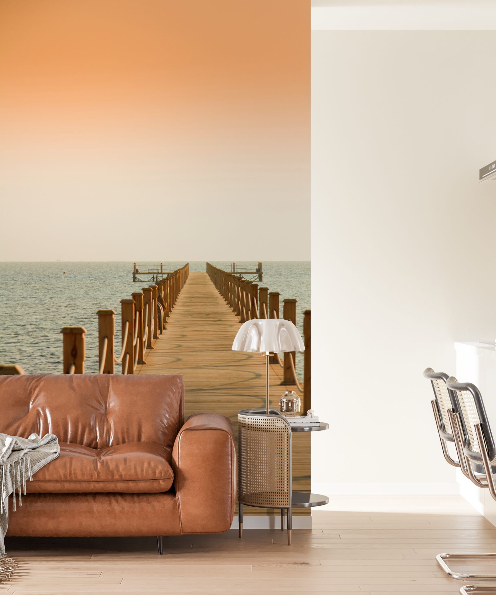 Papier peint promenade vers la mer au coucher du soleil