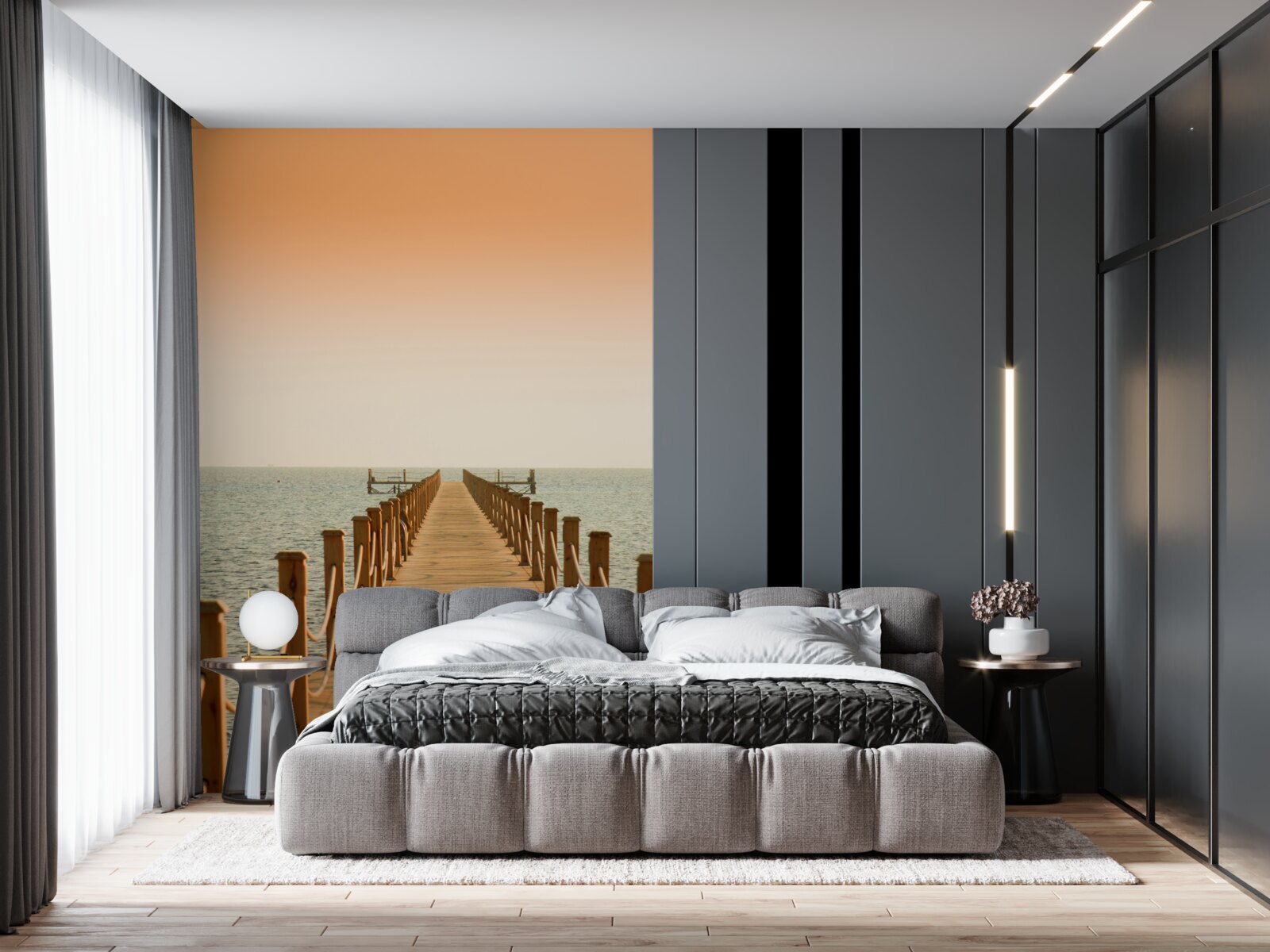 Papier peint promenade vers la mer au coucher du soleil