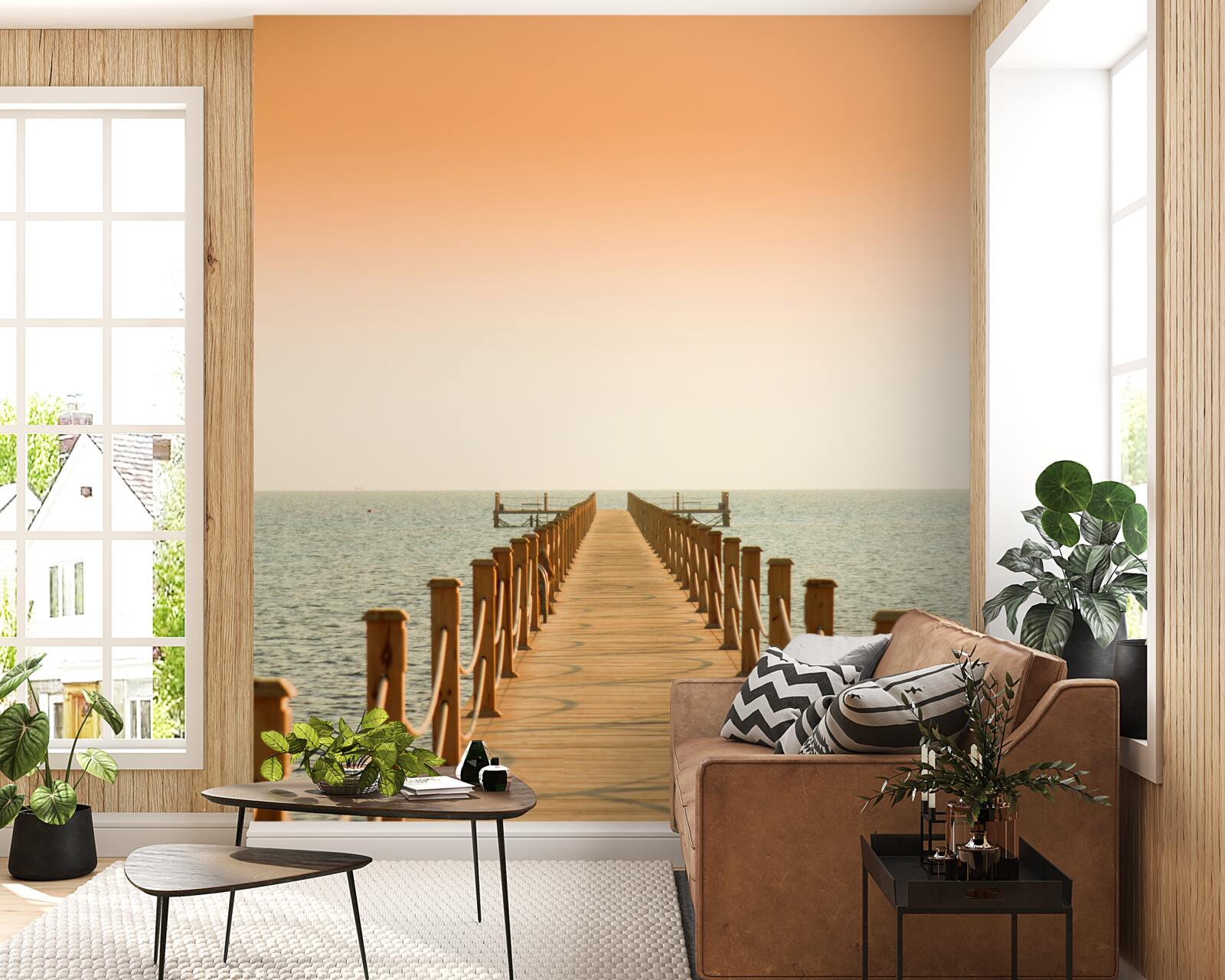 Papier peint promenade vers la mer au coucher du soleil