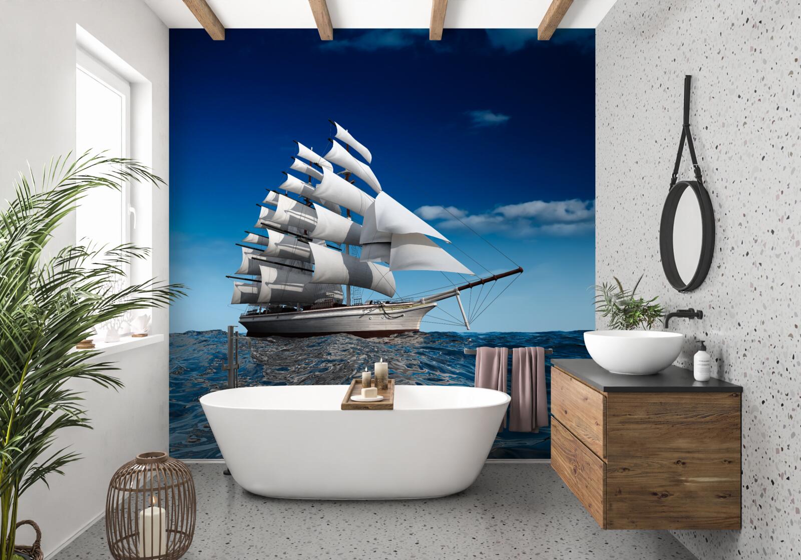 Papier peint un navire à voile en eaux calmes
