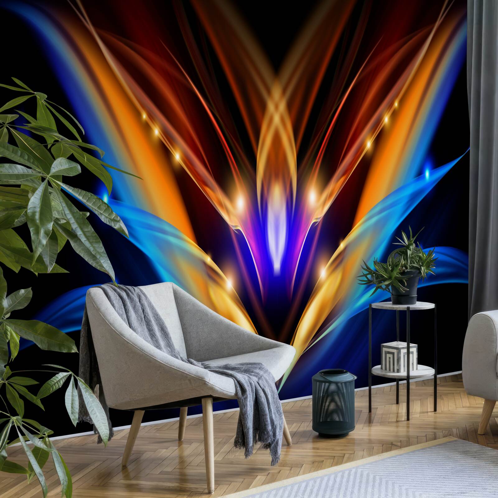 Papier peint lotus dans l'obscurité dans un style abstrait