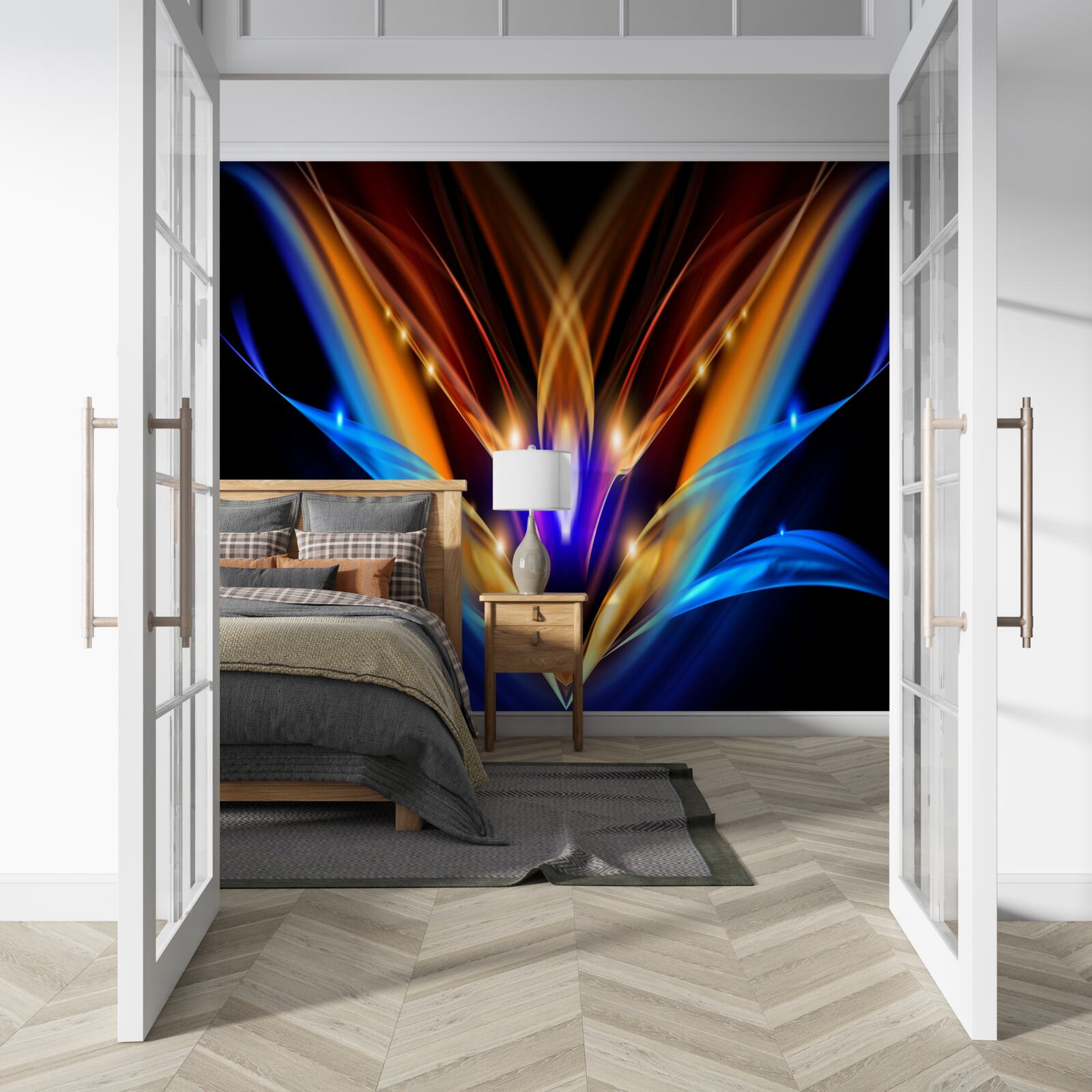 Papier peint lotus dans l'obscurité dans un style abstrait