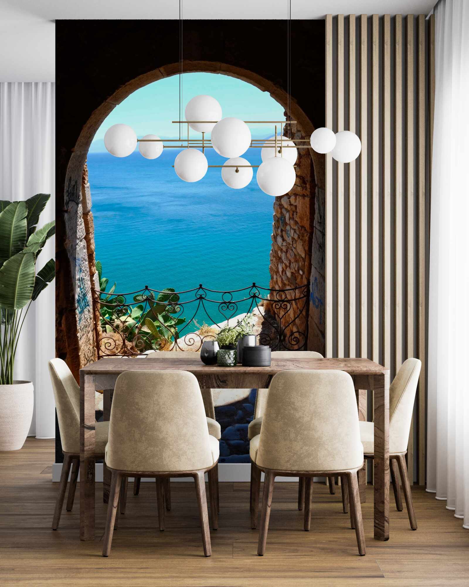 Papier peint arche de pierre menant à la mer