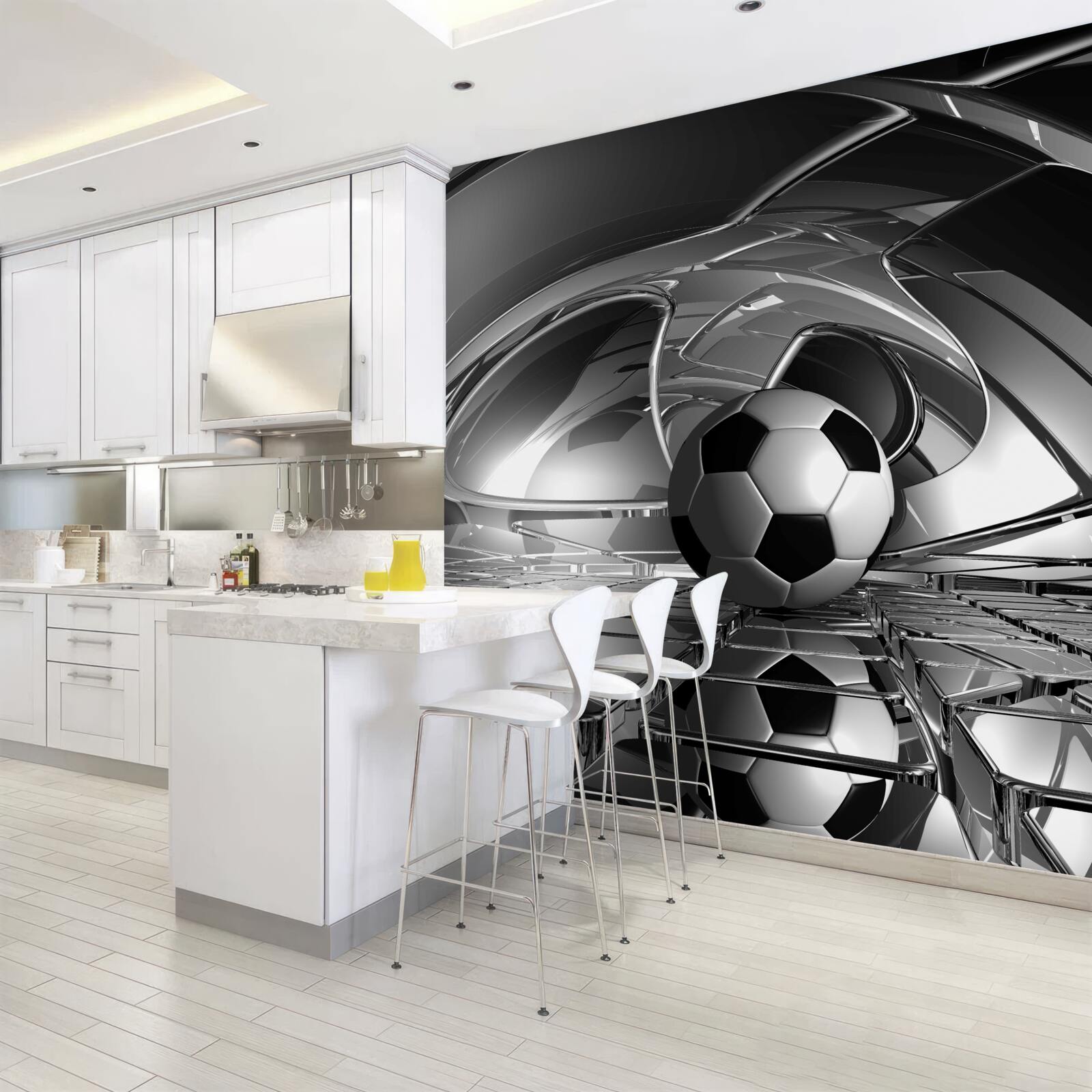 Papier peint football sur une surface en verre