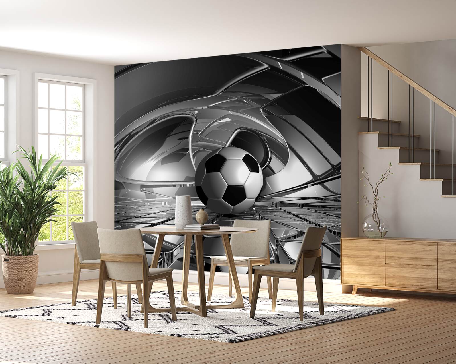 Papier peint football sur une surface en verre