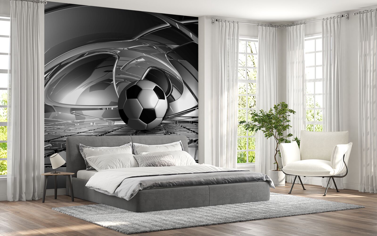 Papier peint football sur une surface en verre