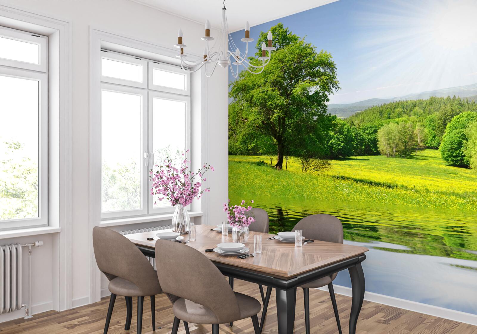 Papier peint une journée lumineuse sur une prairie ensoleillée