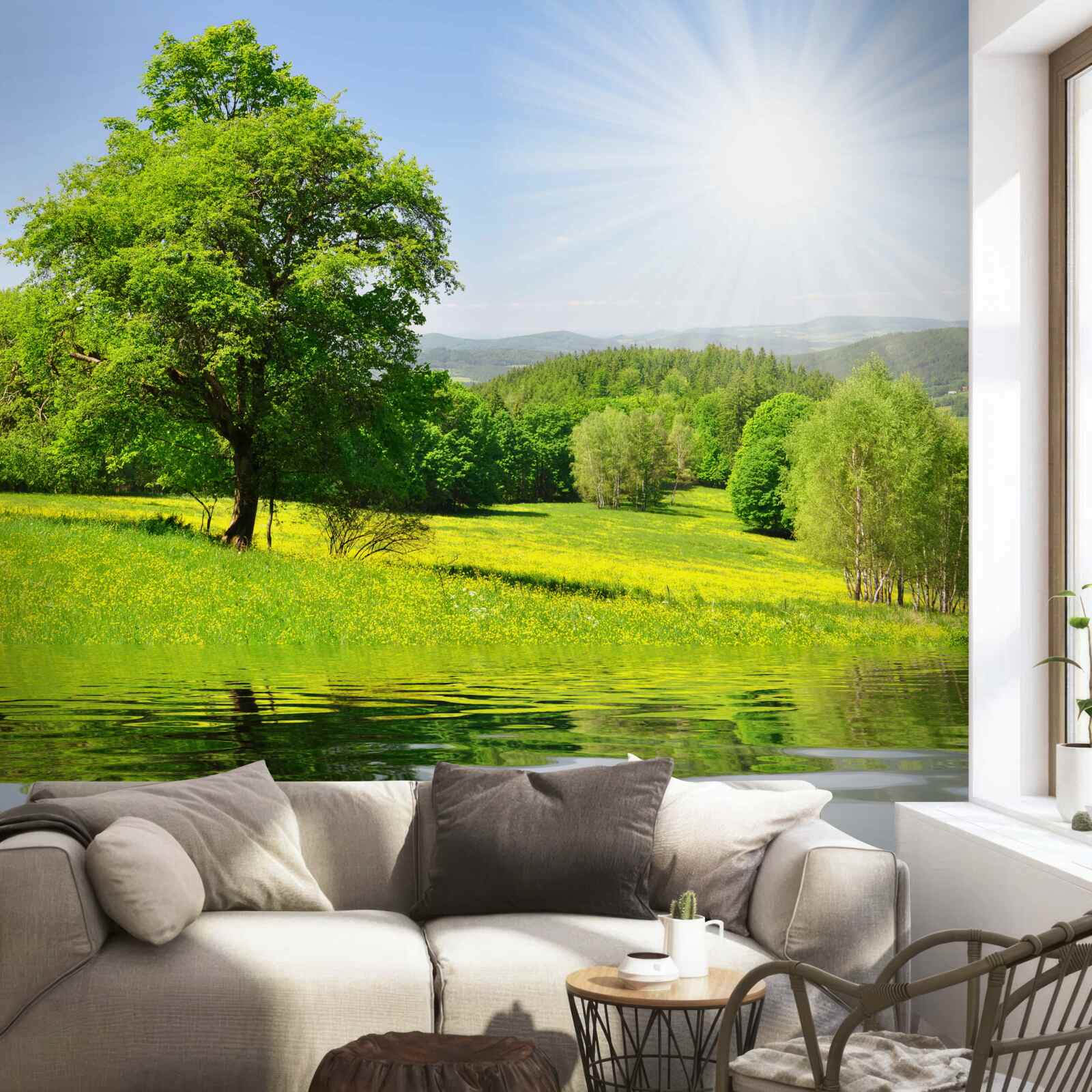 Papier peint une journée lumineuse sur une prairie ensoleillée