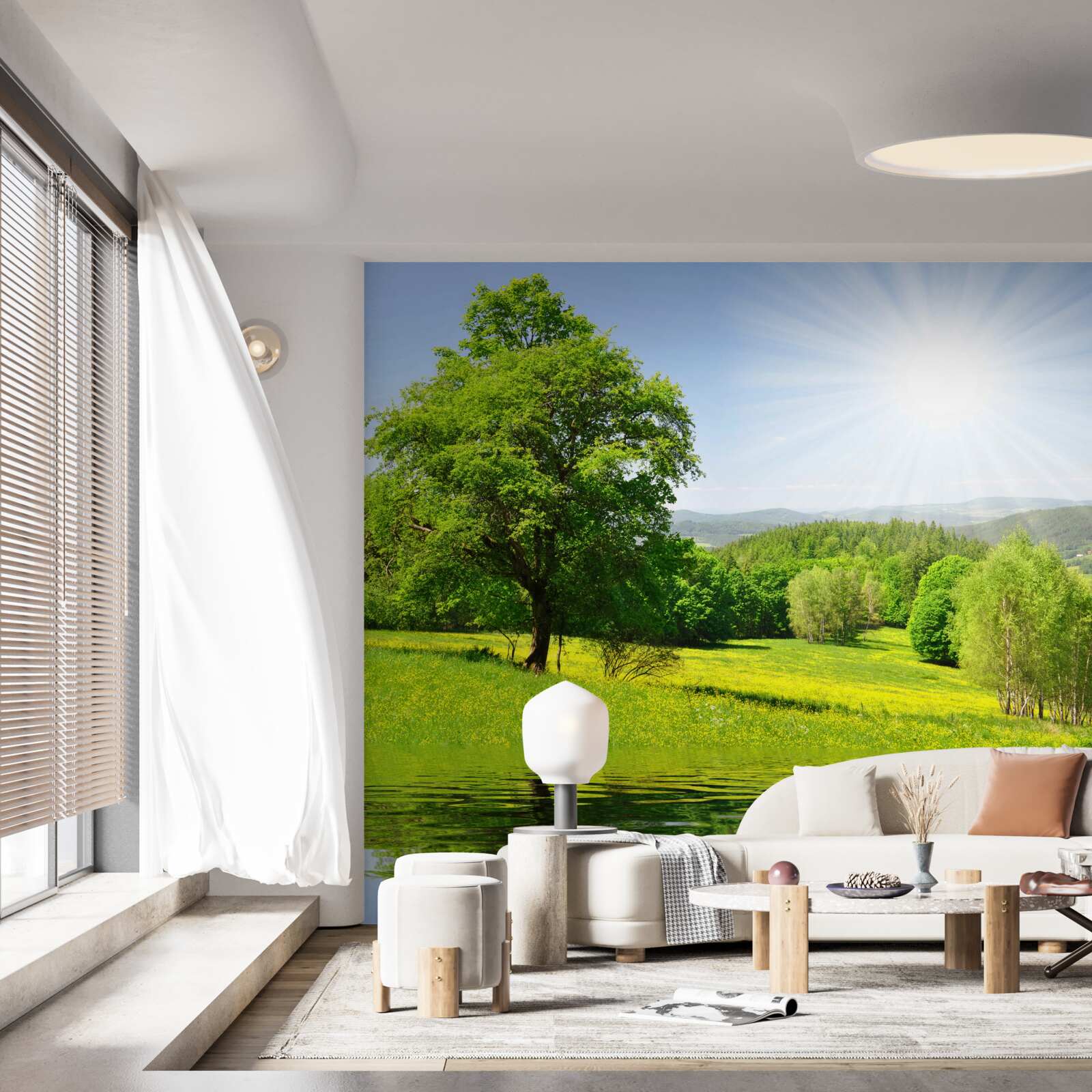 Papier peint une journée lumineuse sur une prairie ensoleillée