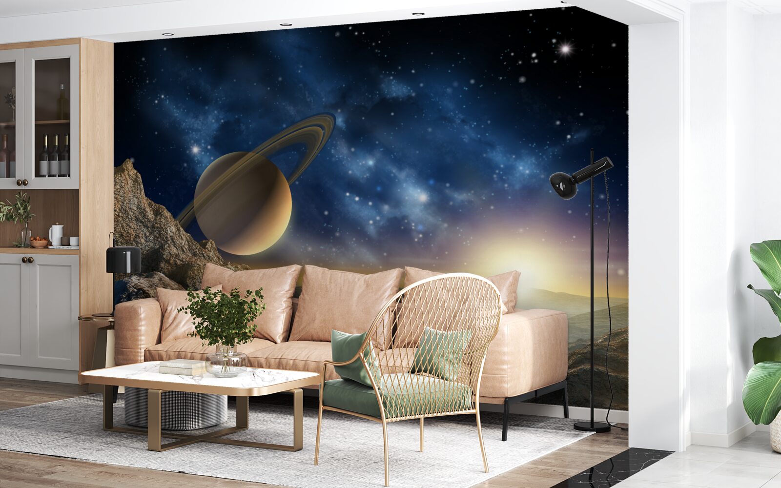 Papier peint abstrait avec motif planétaire