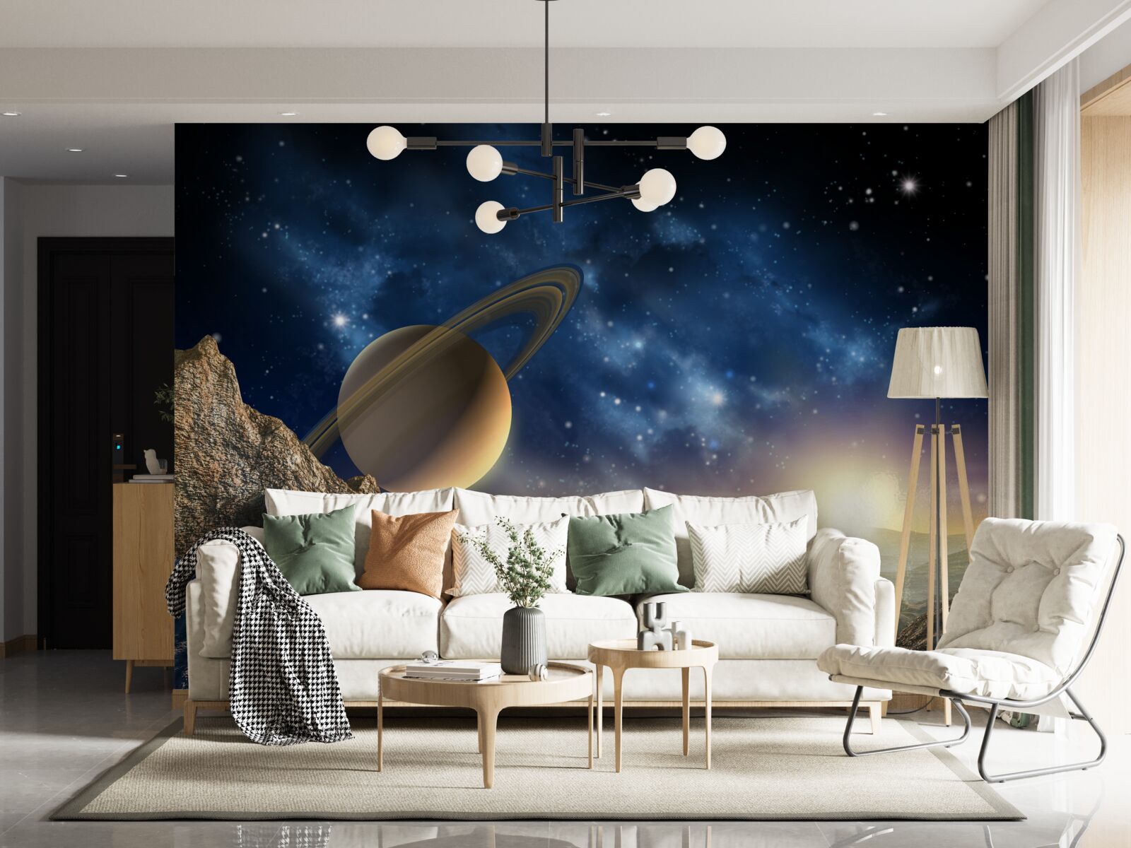 Papier peint abstrait avec motif planétaire