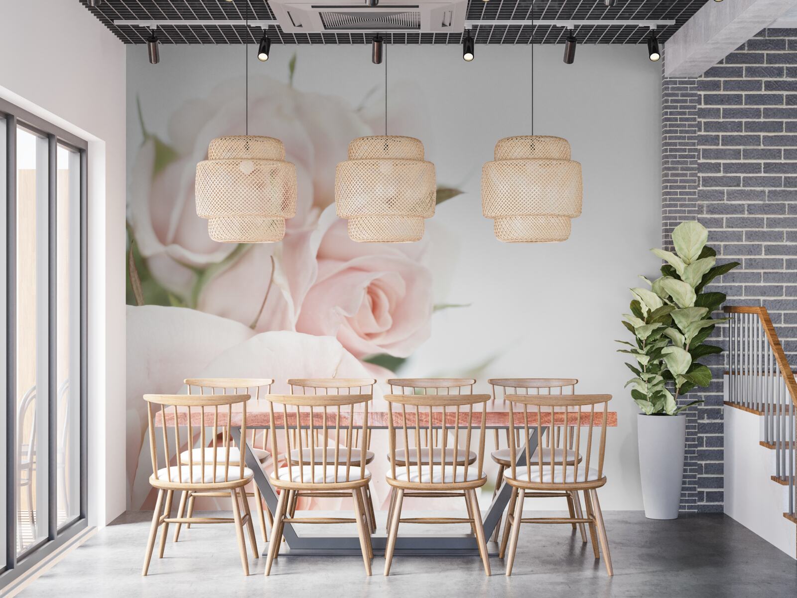 Papier peint bouquet de roses délicates dans des tons clairs