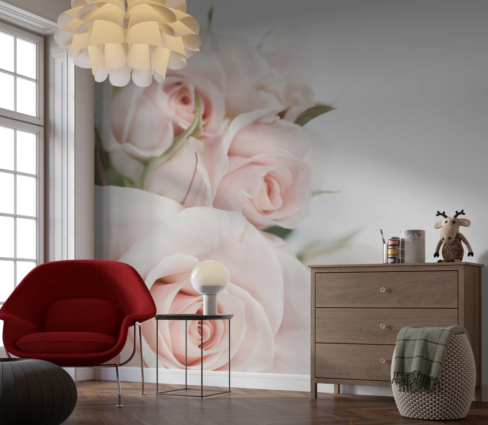 Papier peint bouquet de roses délicates dans des tons clairs