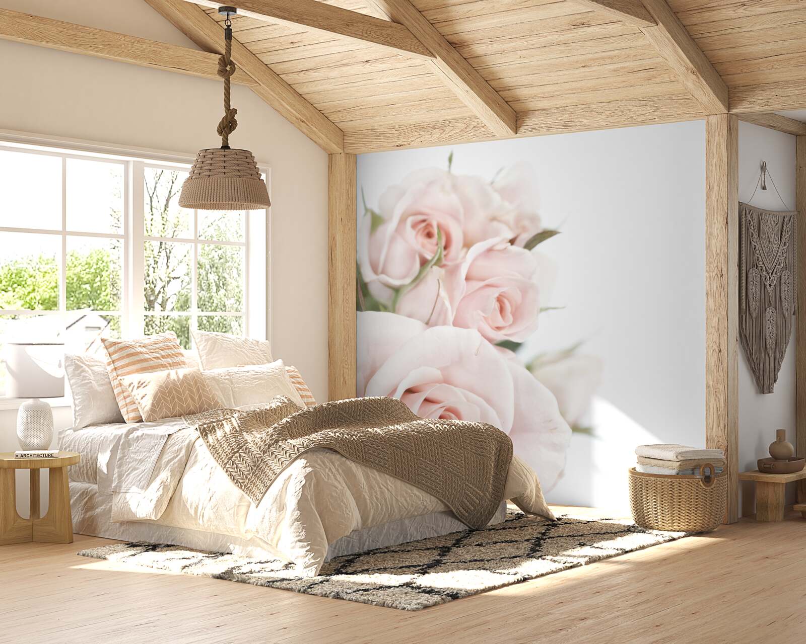 Papier peint bouquet de roses délicates dans des tons clairs