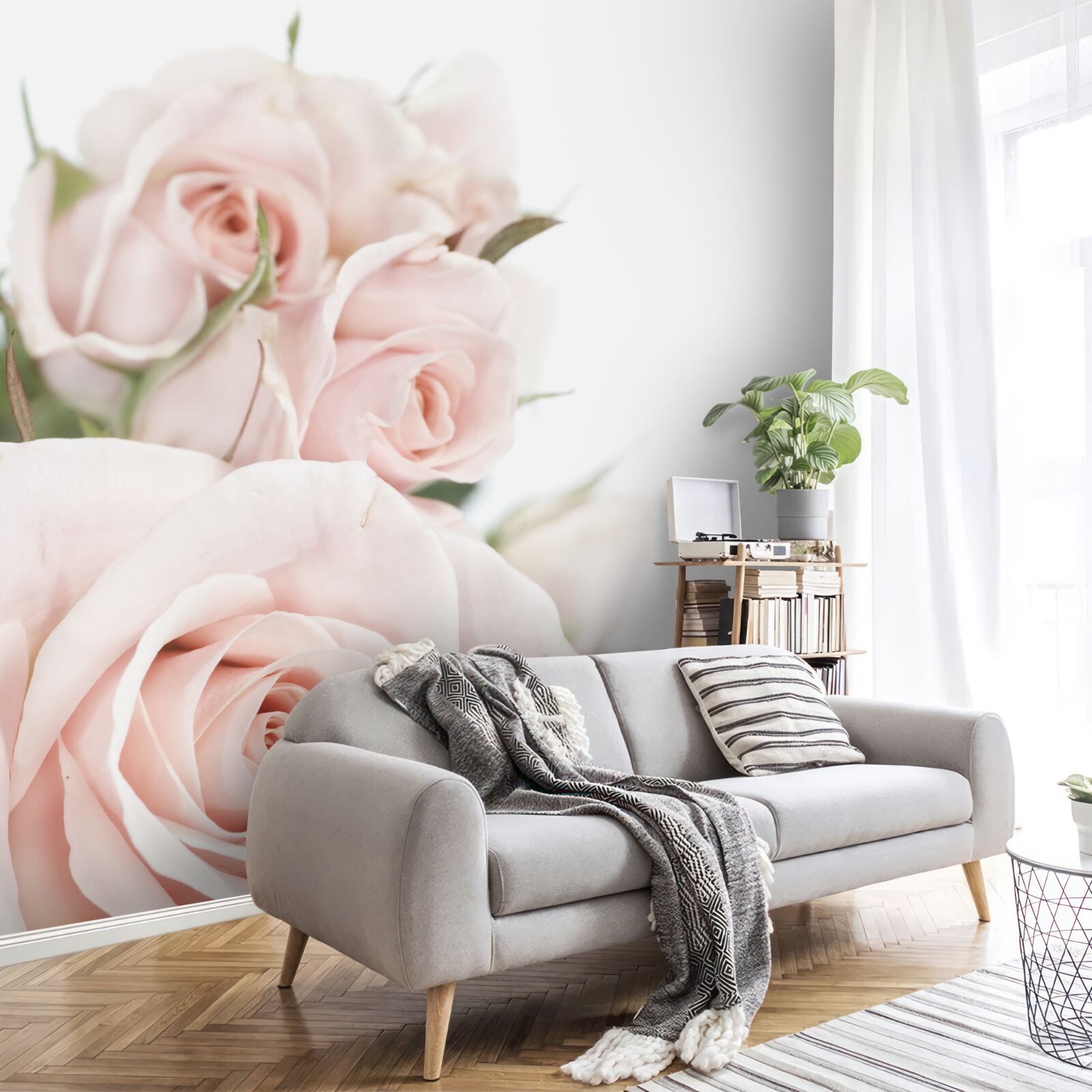 Papier peint bouquet de roses délicates dans des tons clairs