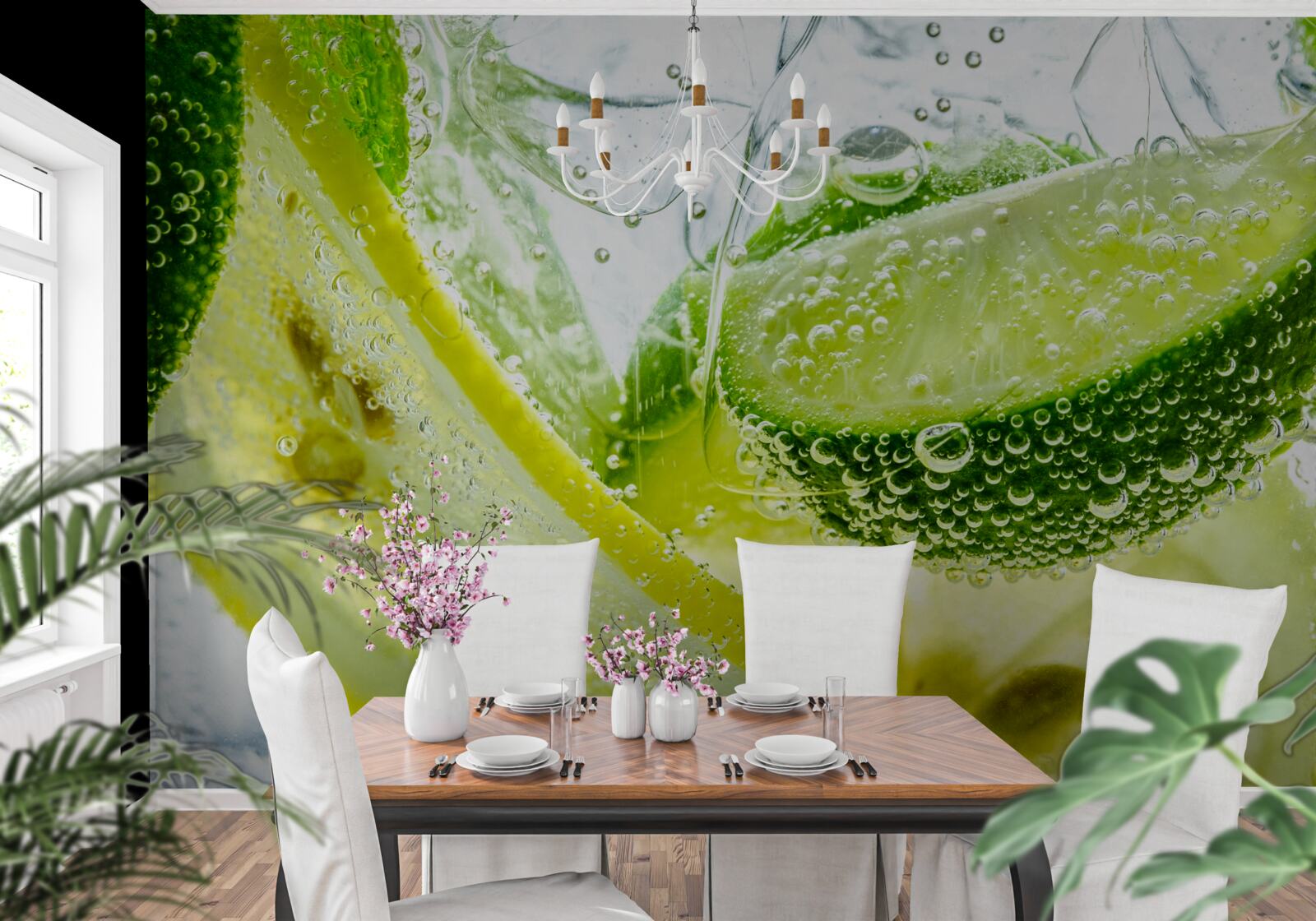 Papier peint tranches de citron et de lime dans un verre d'eau