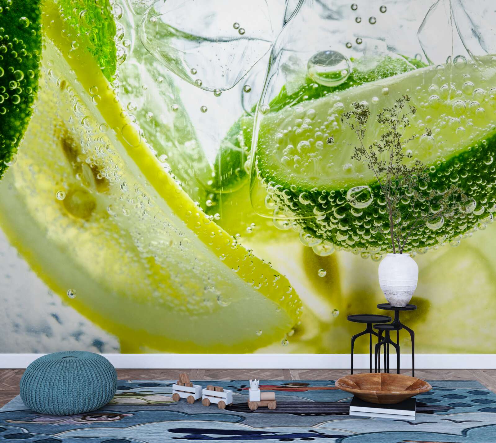 Papier peint tranches de citron et de lime dans un verre d'eau