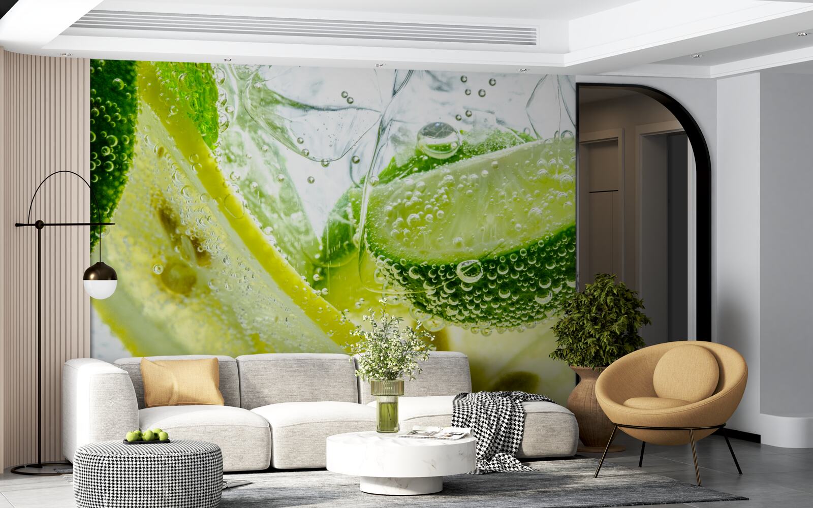 Papier peint tranches de citron et de lime dans un verre d'eau