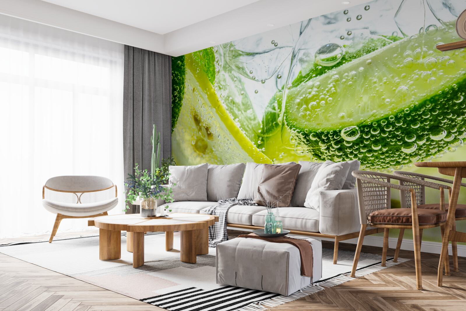 Papier peint tranches de citron et de lime dans un verre d'eau