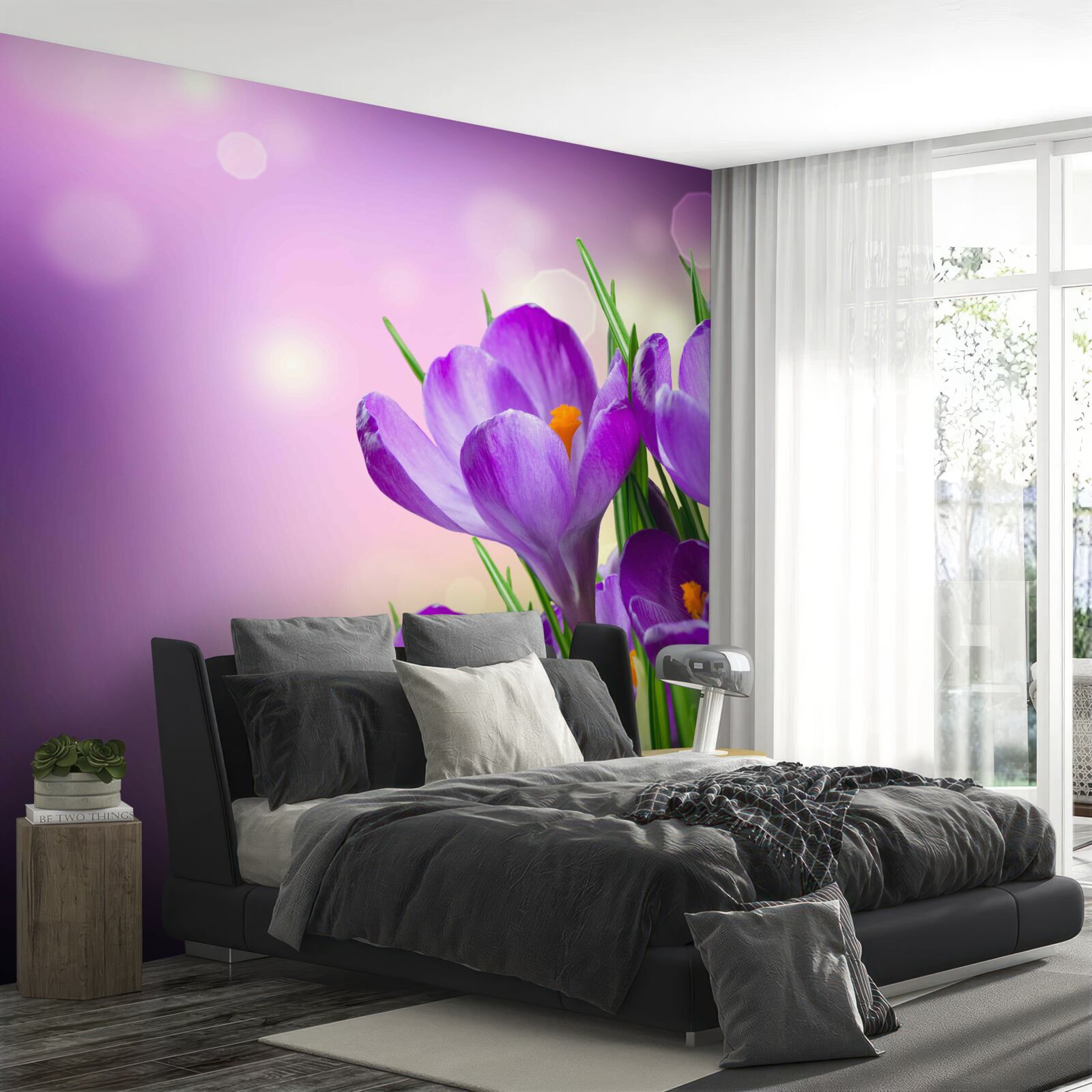 Papier peint à l'aube, les iris s'épanouissent dans une délicate teinte violette