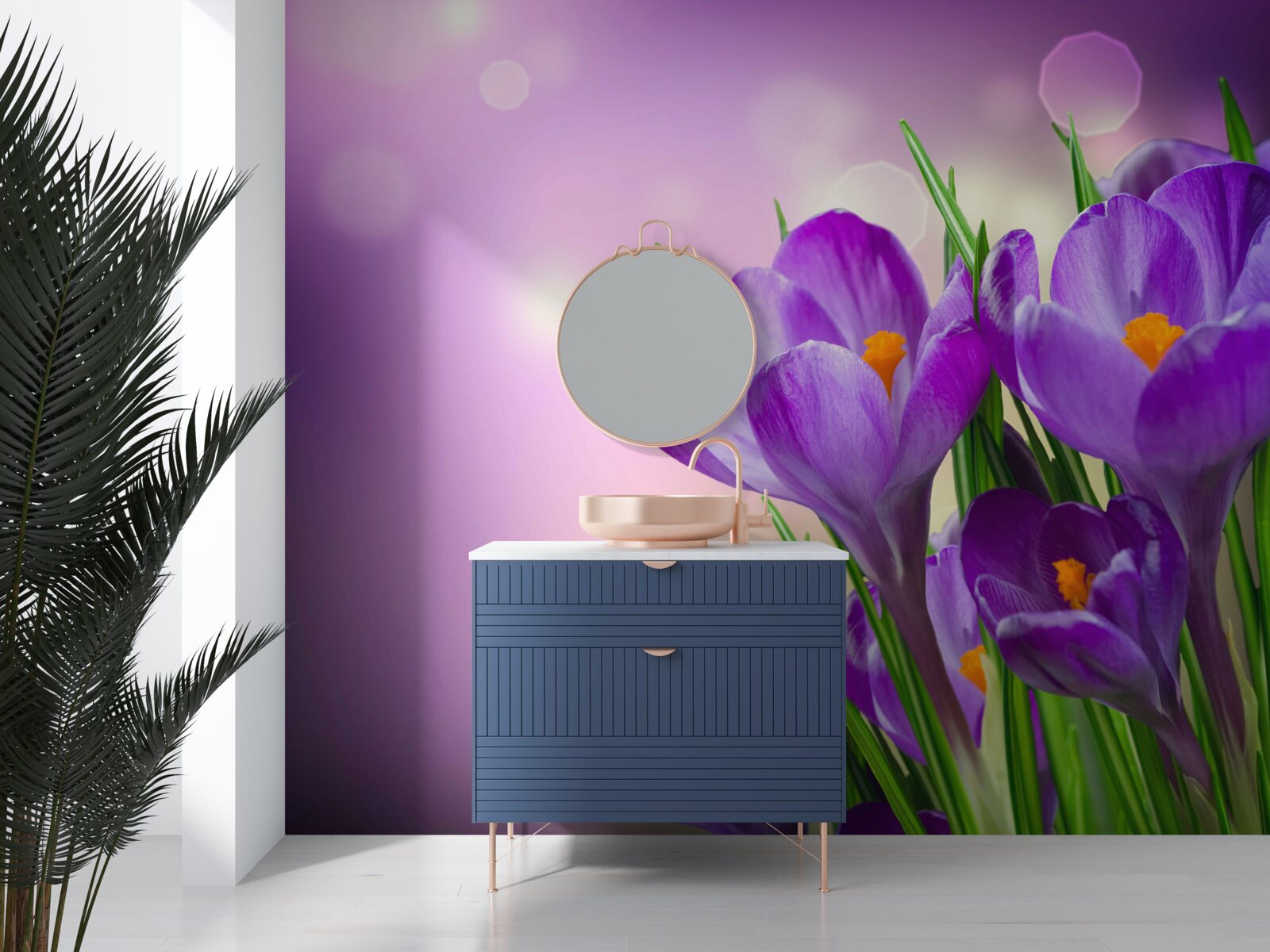 Papier peint à l'aube, les iris s'épanouissent dans une délicate teinte violette