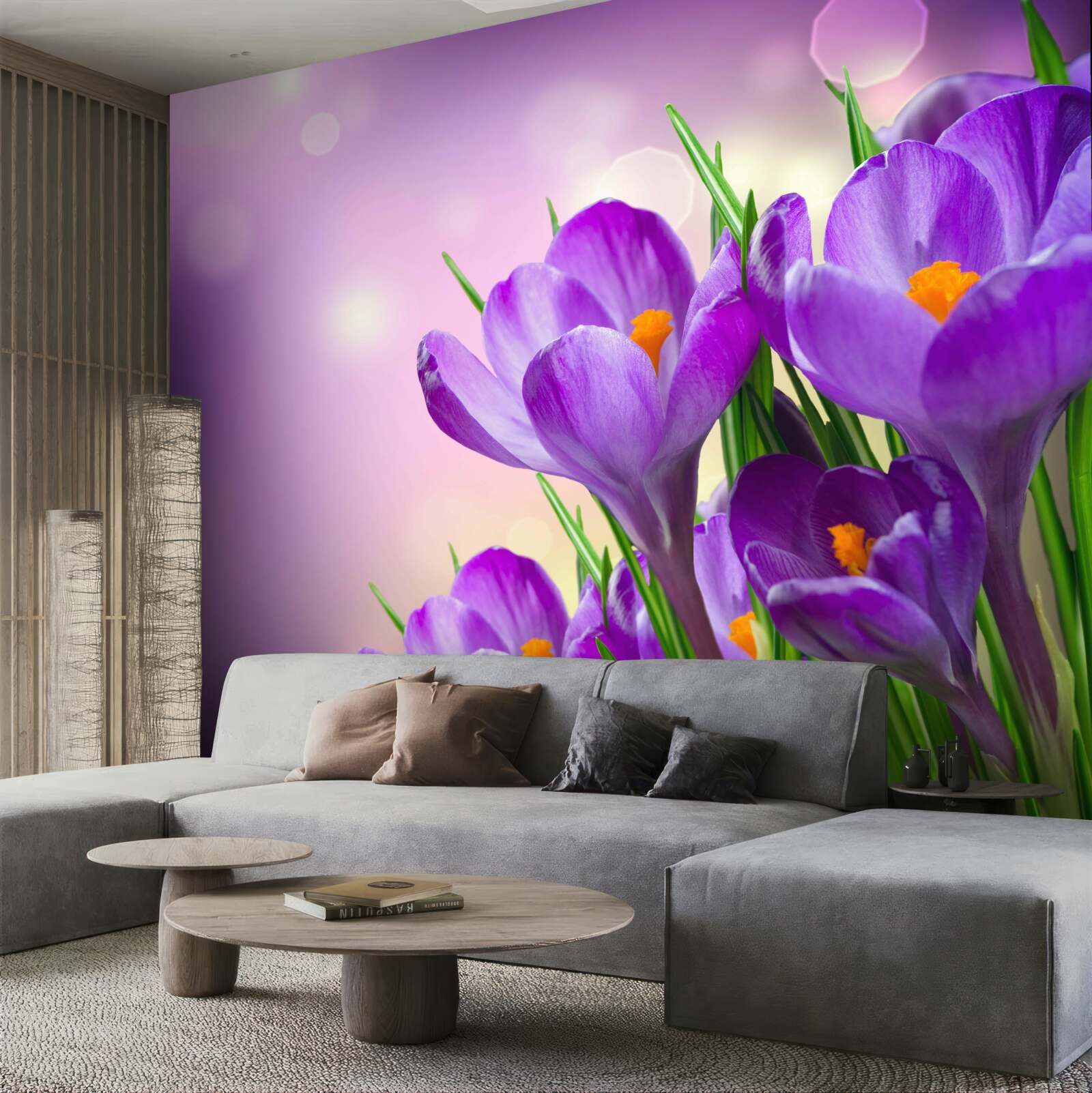 Papier peint à l'aube, les iris s'épanouissent dans une délicate teinte violette