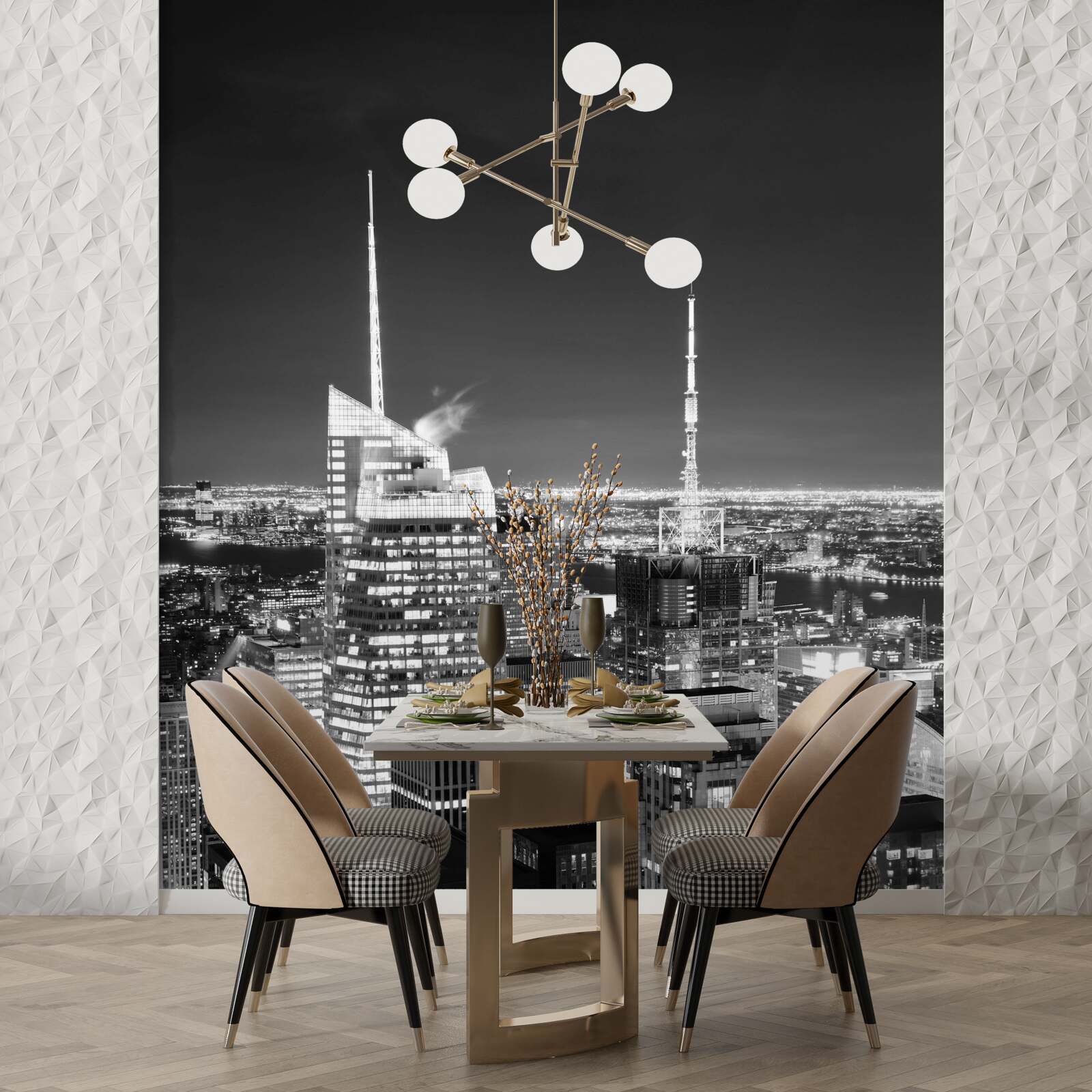 Papier peint ville de nuit en noir et blanc