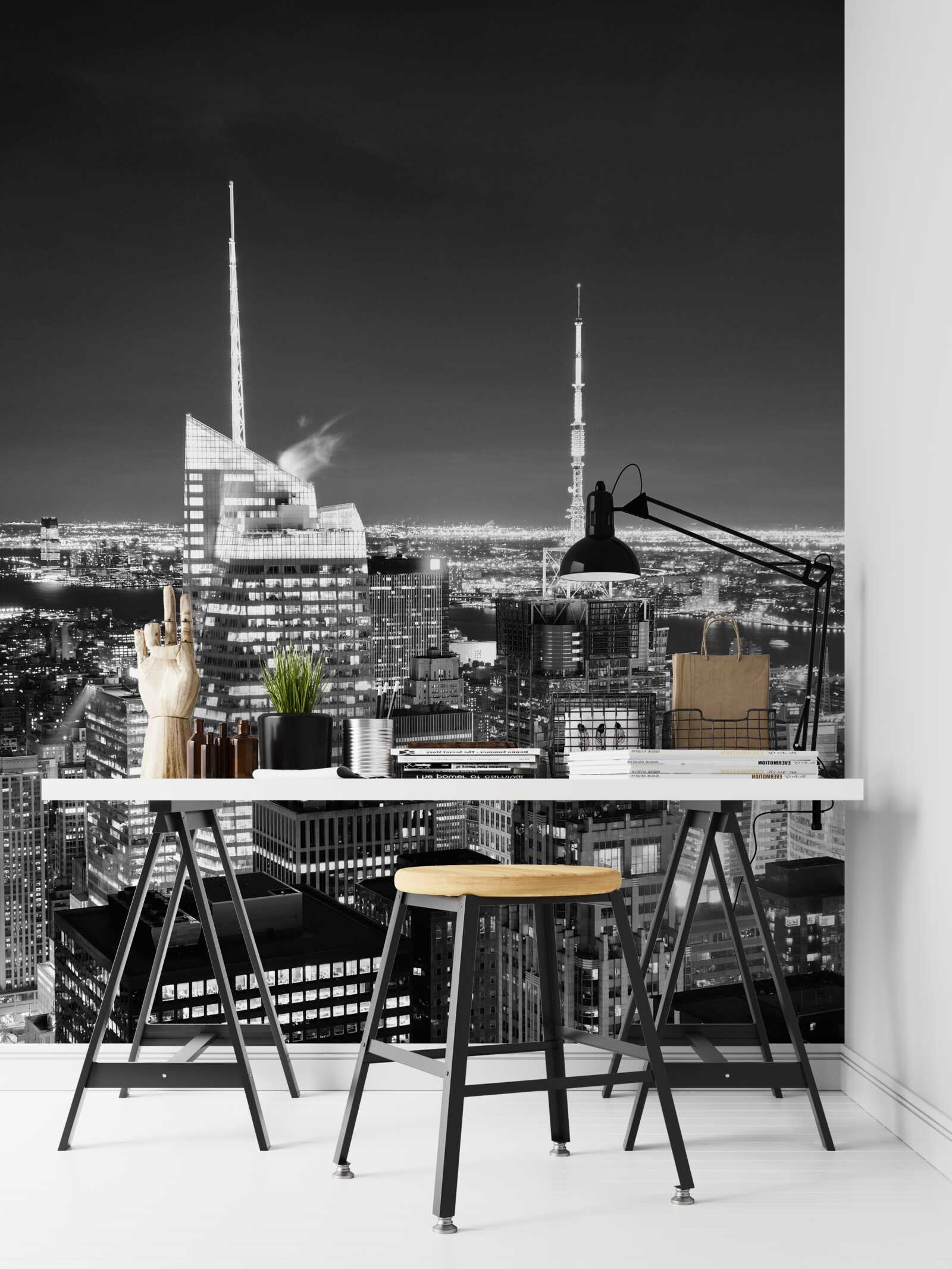 Papier peint ville de nuit en noir et blanc