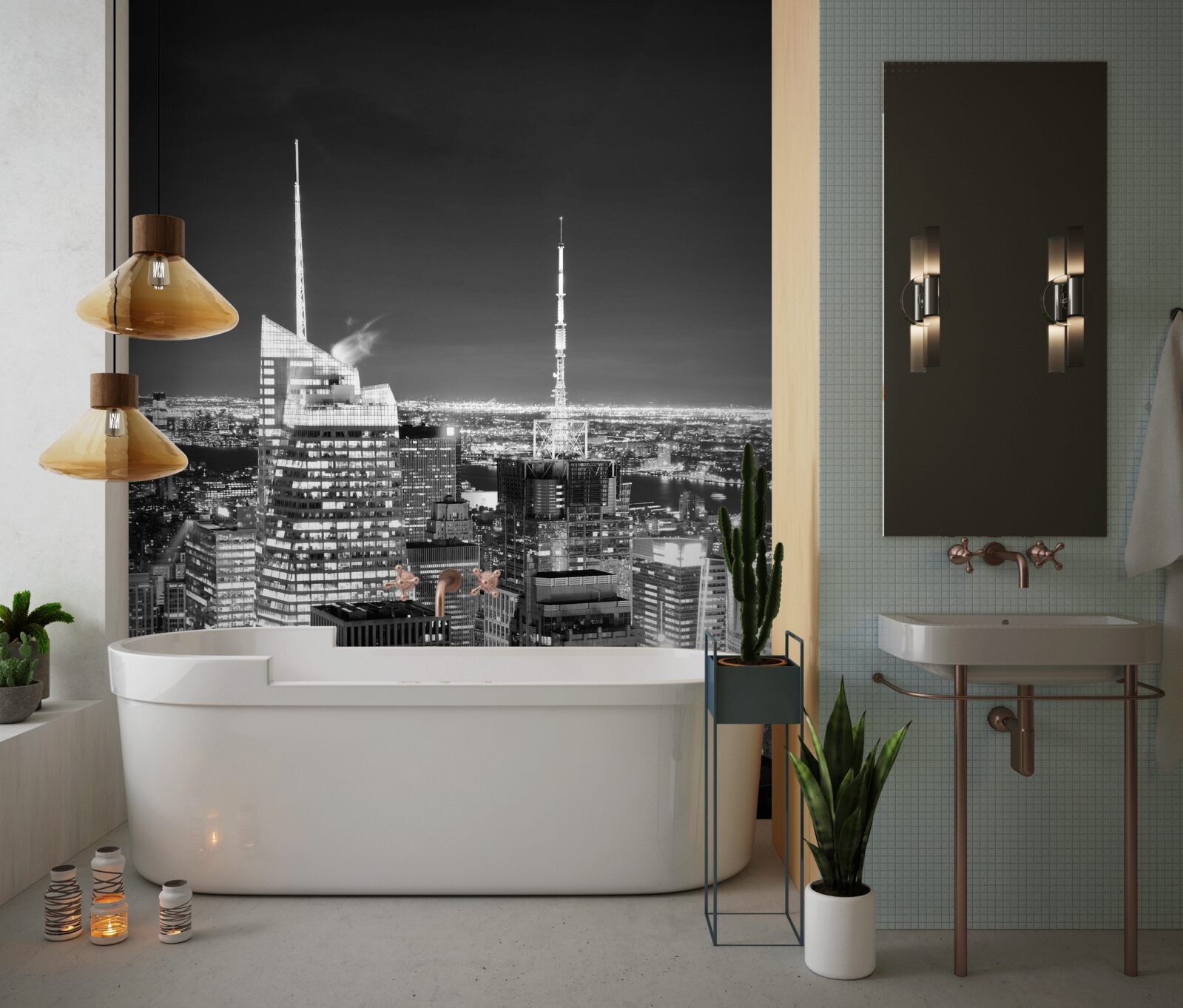 Papier peint ville de nuit en noir et blanc