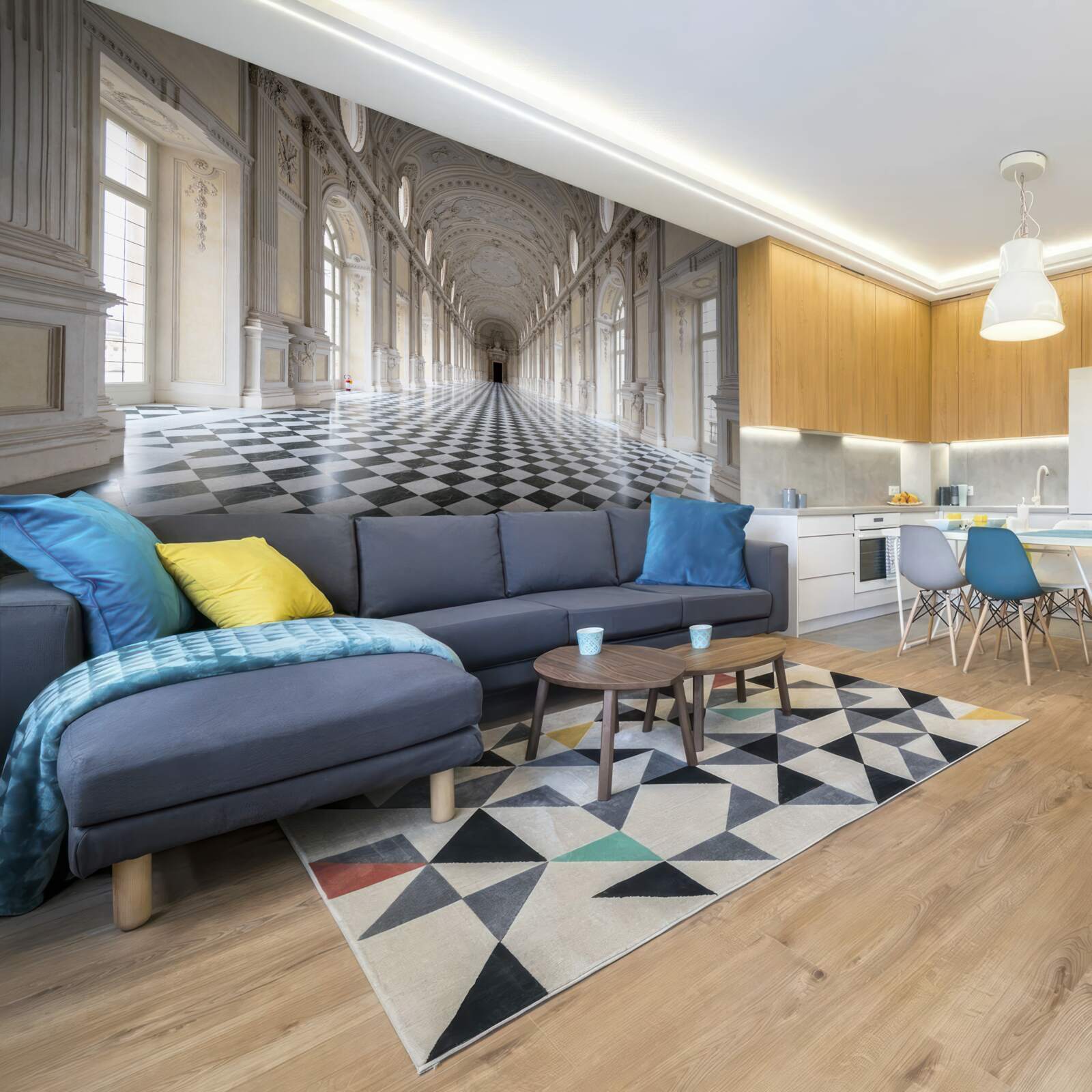 Papier peint des carreaux en mosaïque dans une pièce en pierre