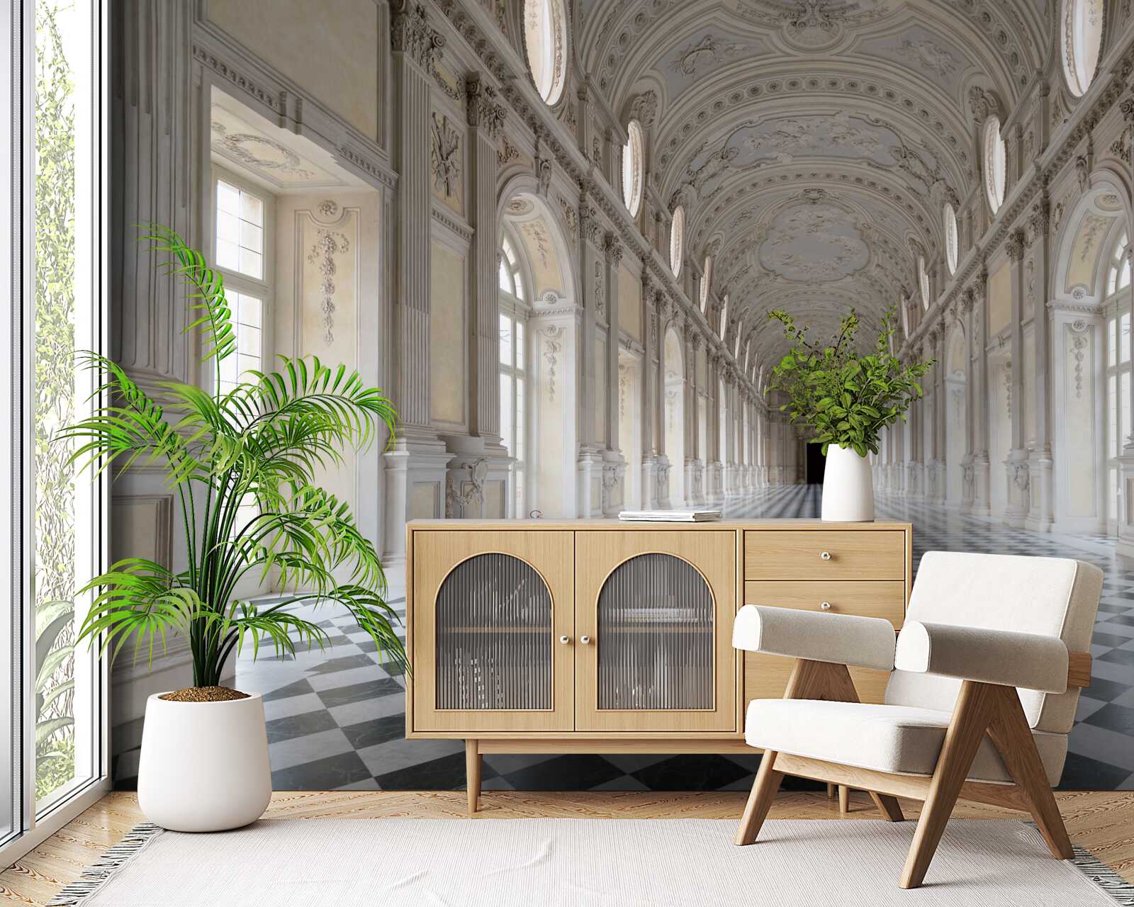 Papier peint des carreaux en mosaïque dans une pièce en pierre