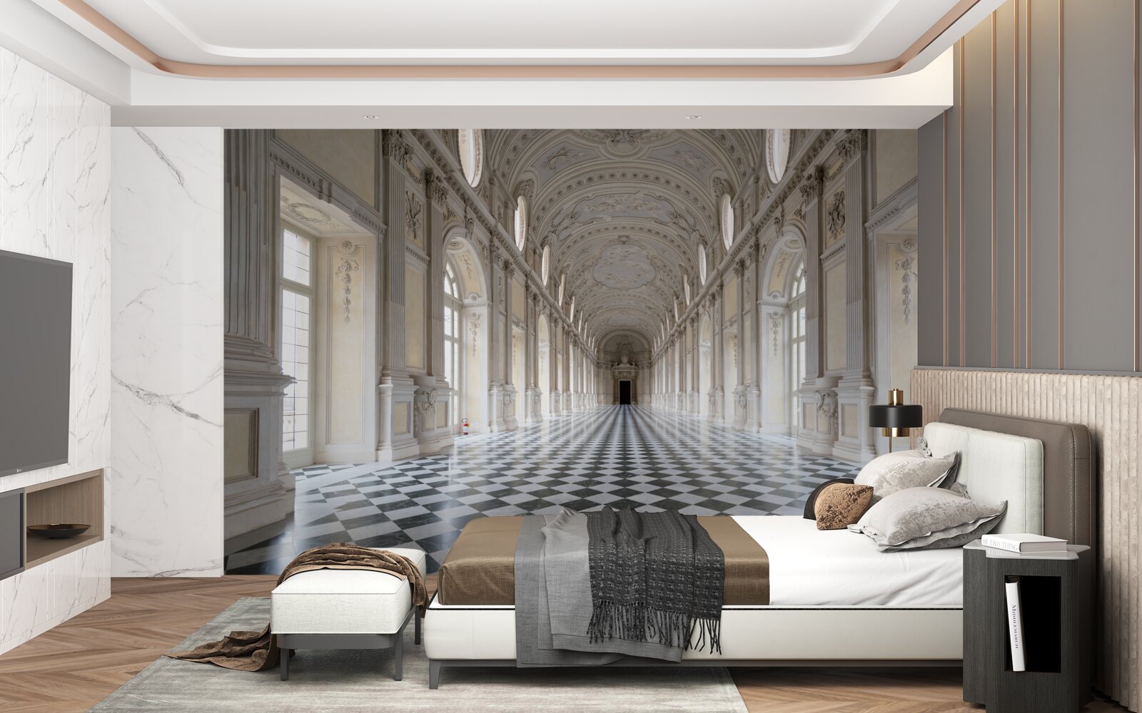 Papier peint des carreaux en mosaïque dans une pièce en pierre