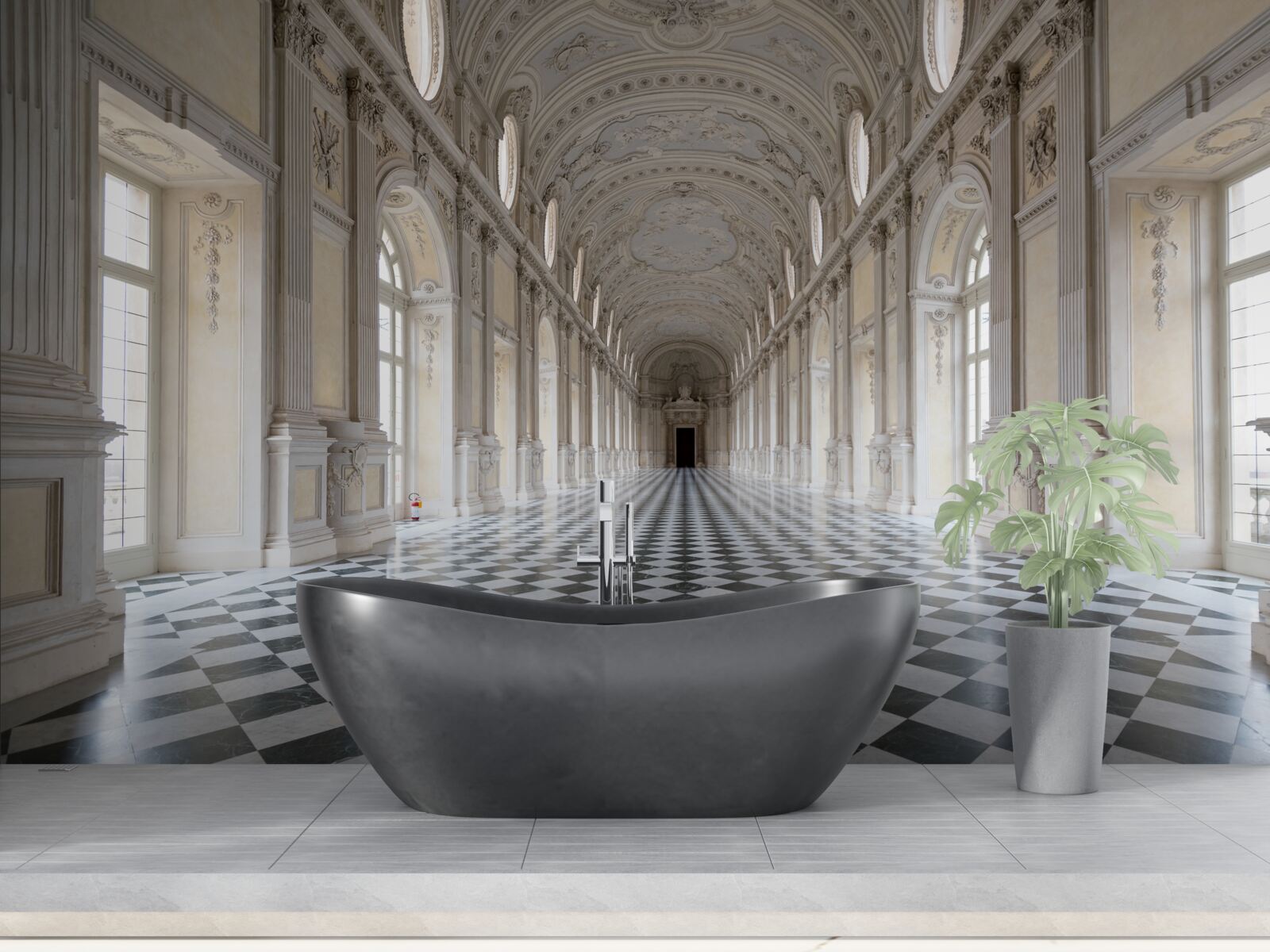 Papier peint des carreaux en mosaïque dans une pièce en pierre