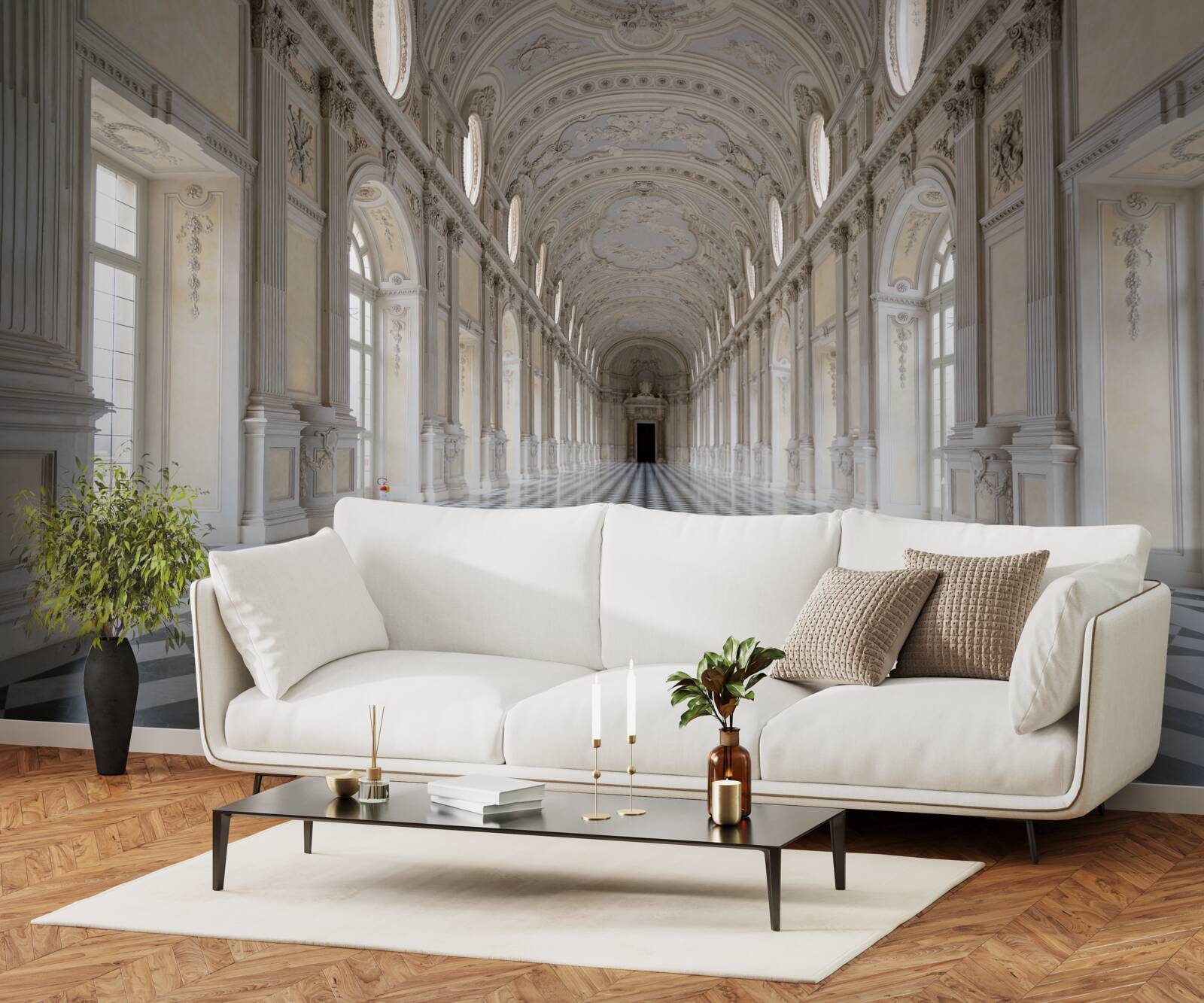 Papier peint des carreaux en mosaïque dans une pièce en pierre