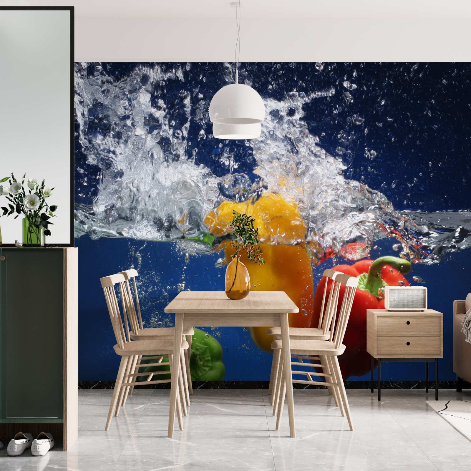 Papier peint poivrons sous l'eau courante