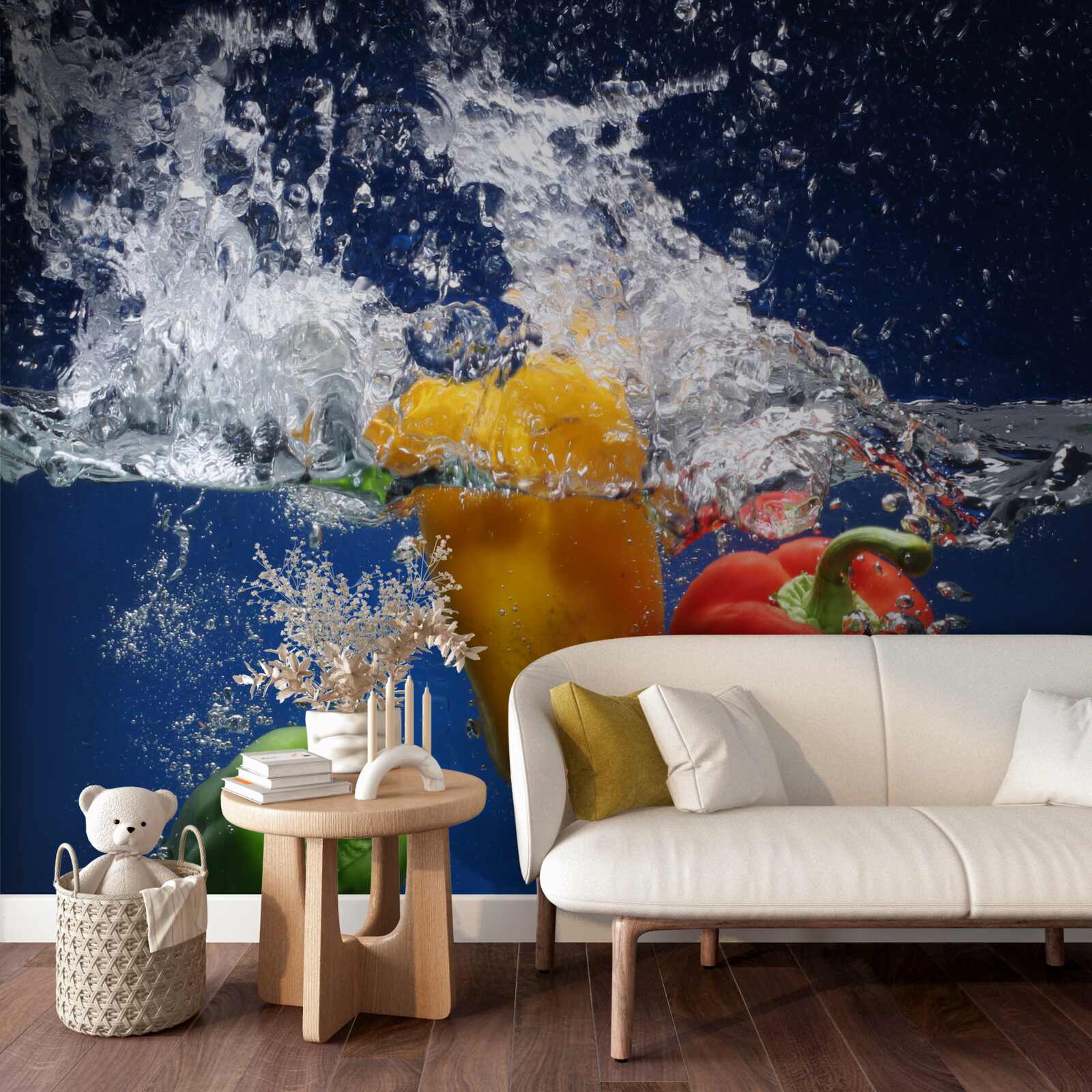 Papier peint poivrons sous l'eau courante