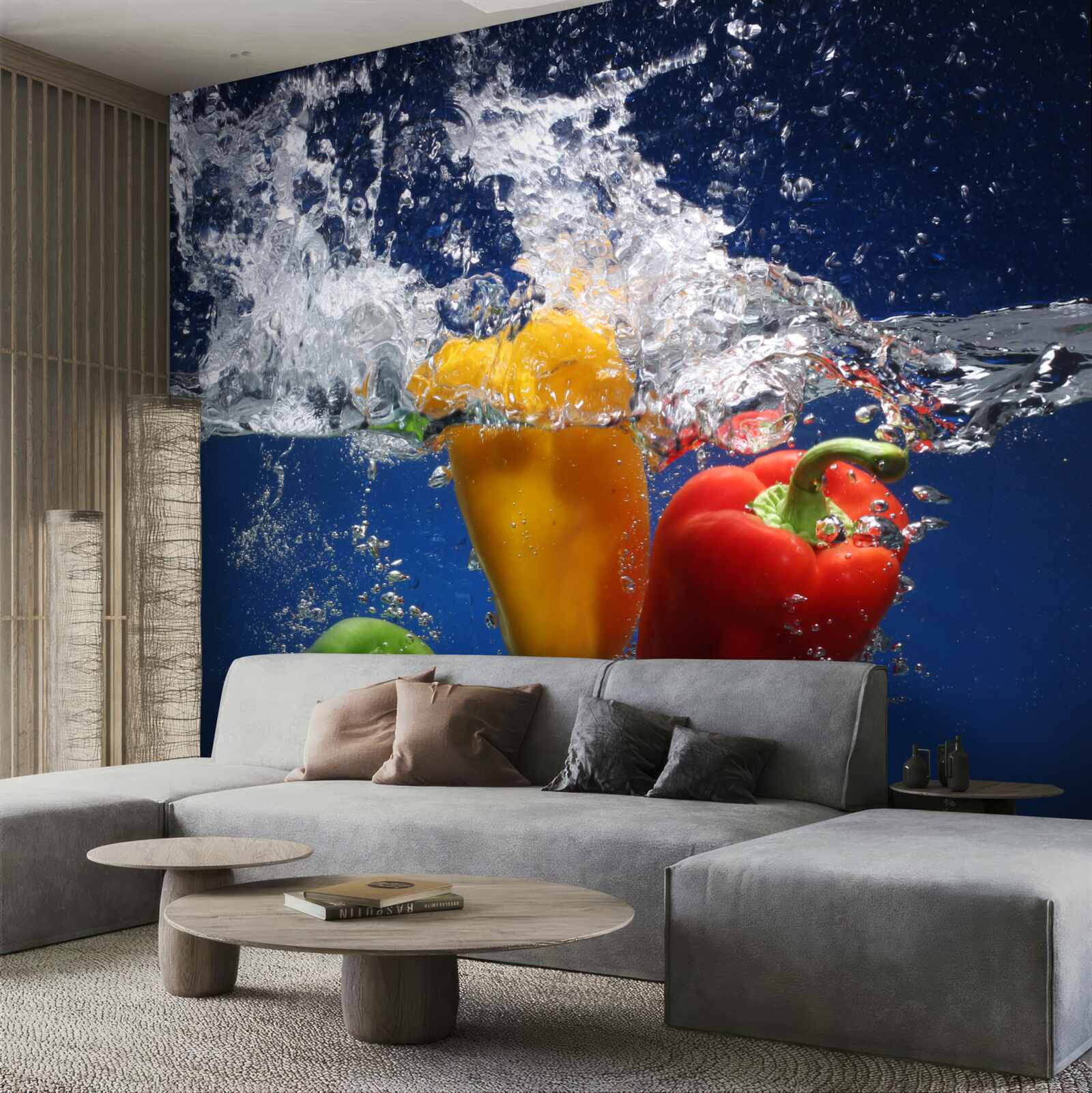 Papier peint poivrons sous l'eau courante