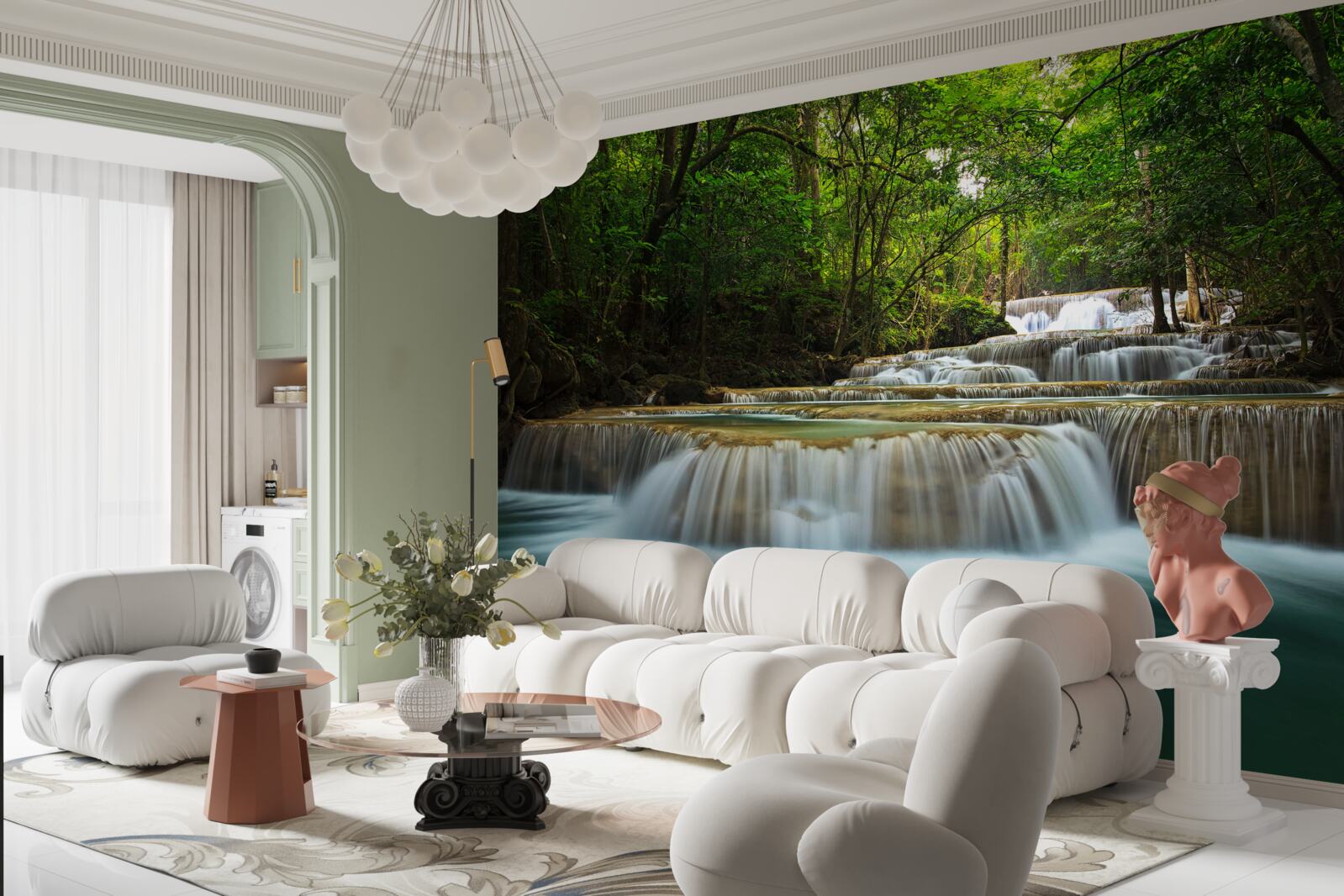 Papier peint un cours d'eau soudain qui coule dans une forêt dense