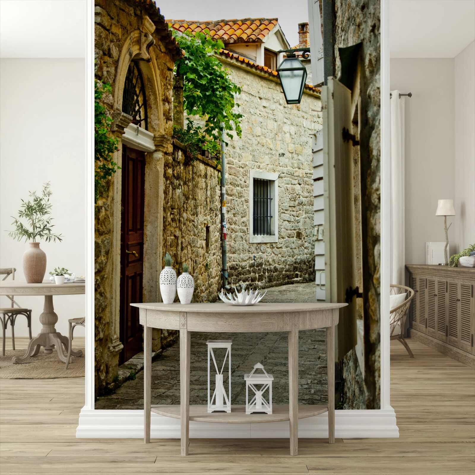 Papier peint ancienne rue pavée en été