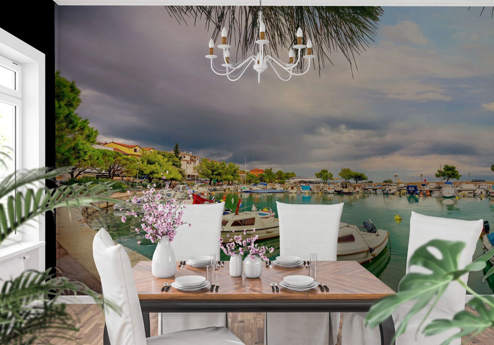 Papier peint port tranquille avec des bateaux à voile