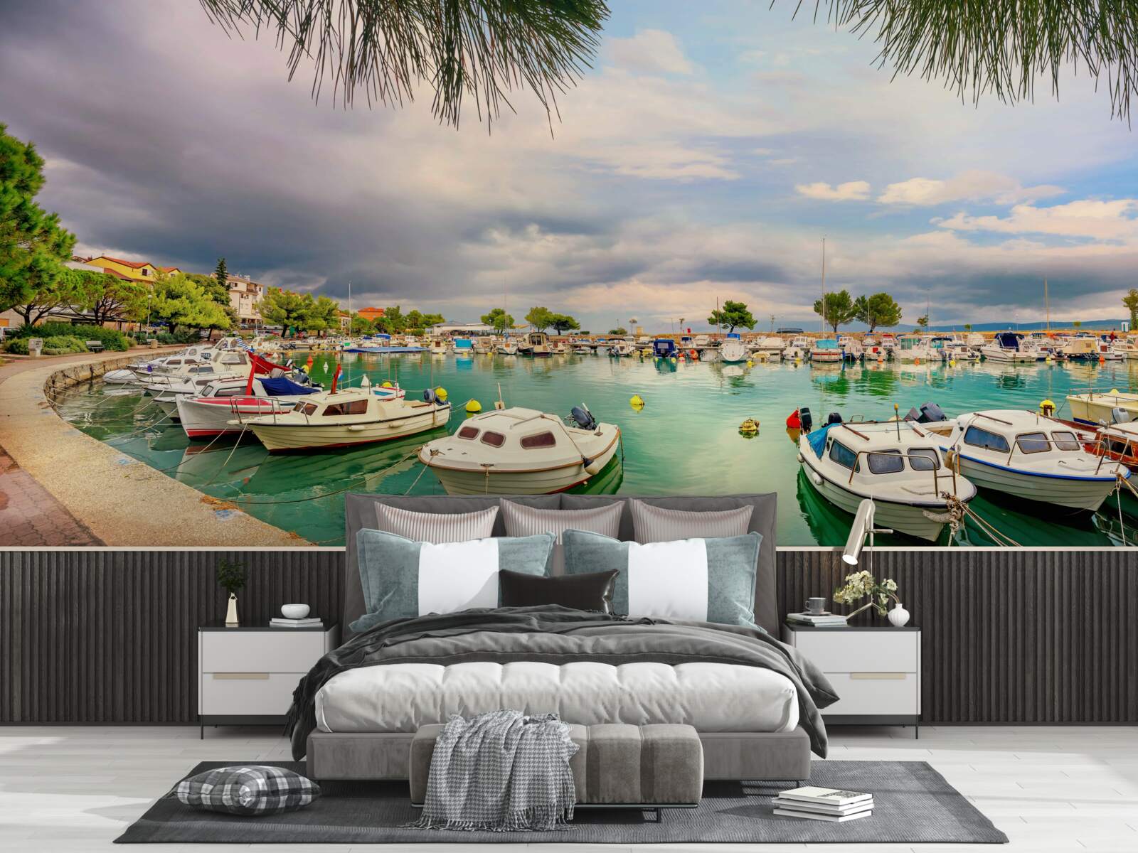 Papier peint port tranquille avec des bateaux à voile