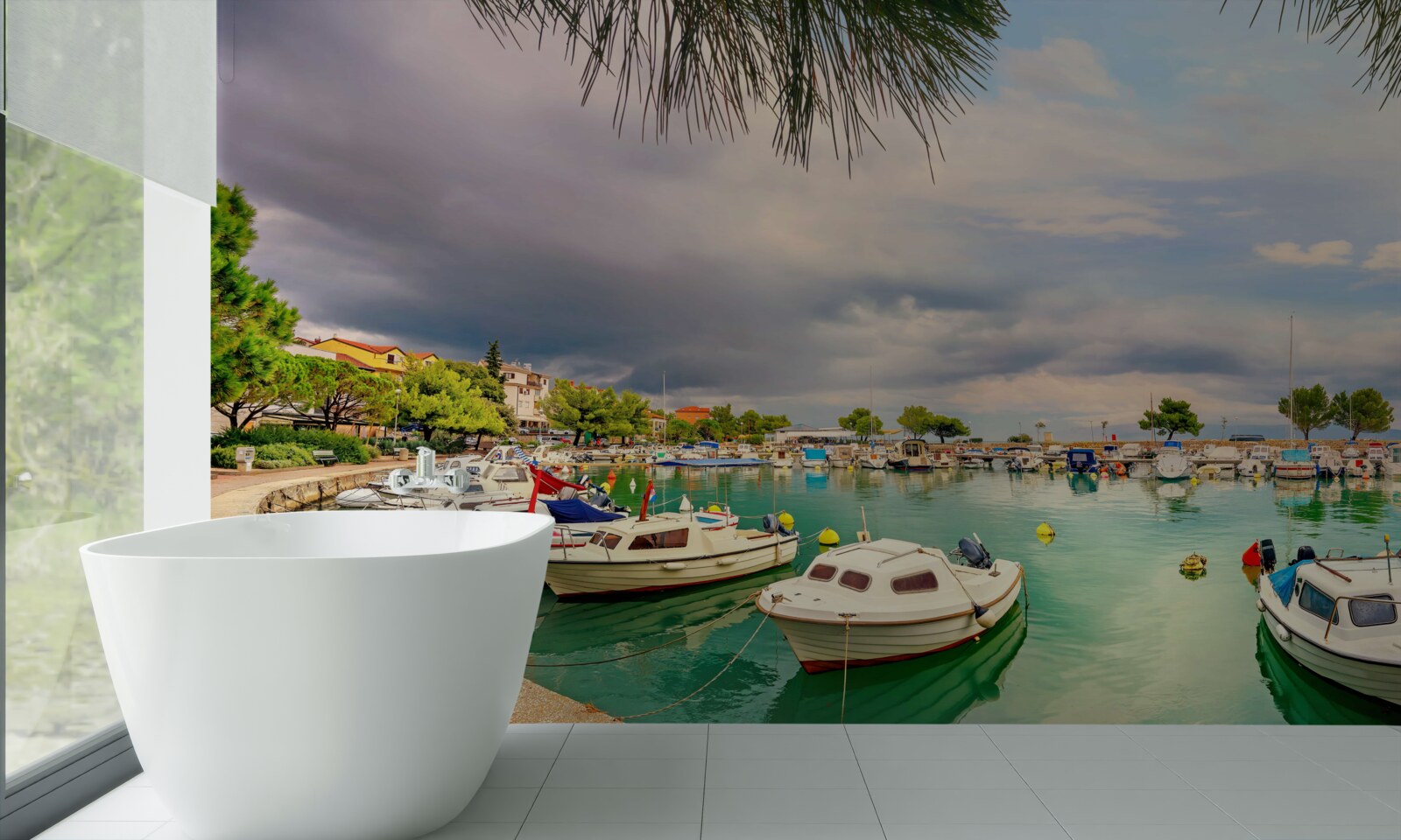 Papier peint port tranquille avec des bateaux à voile