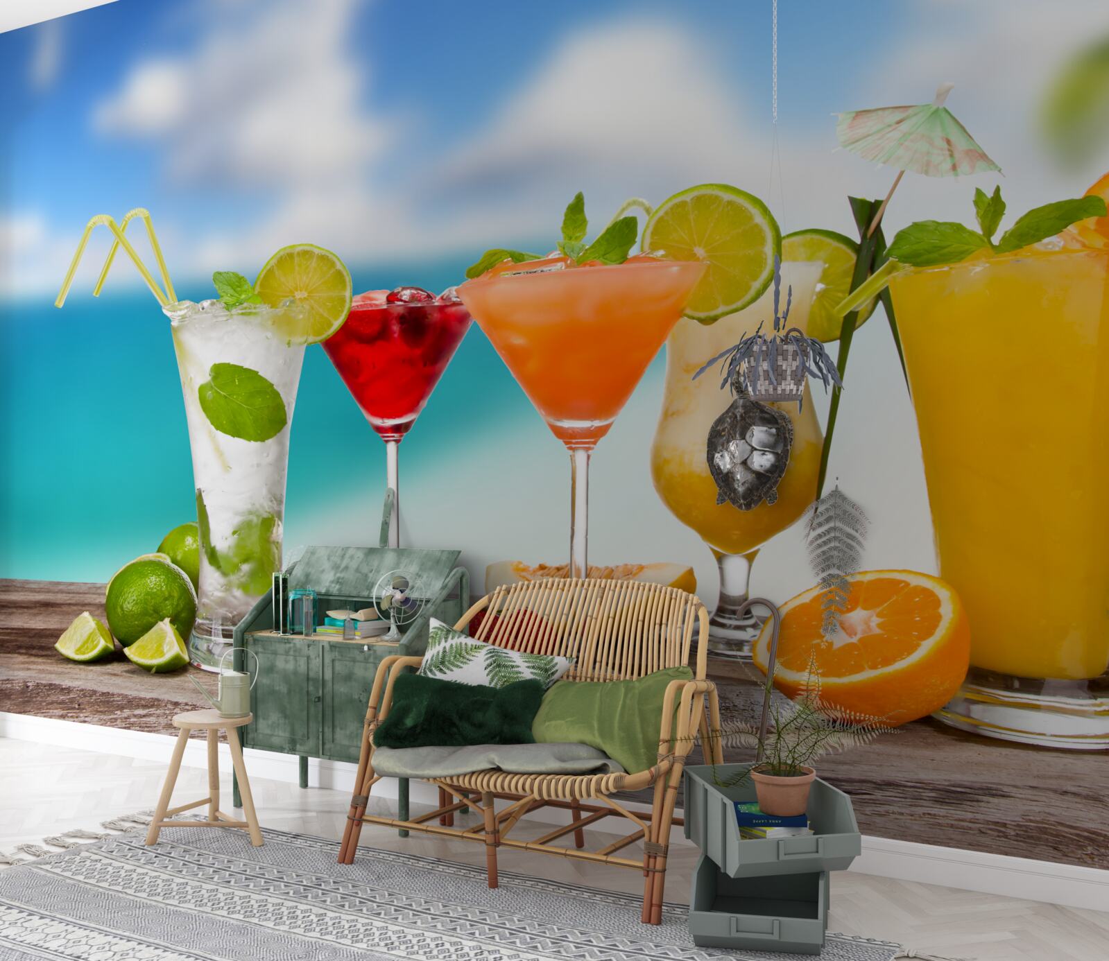 Papier peint cocktails tropicaux pour l'été