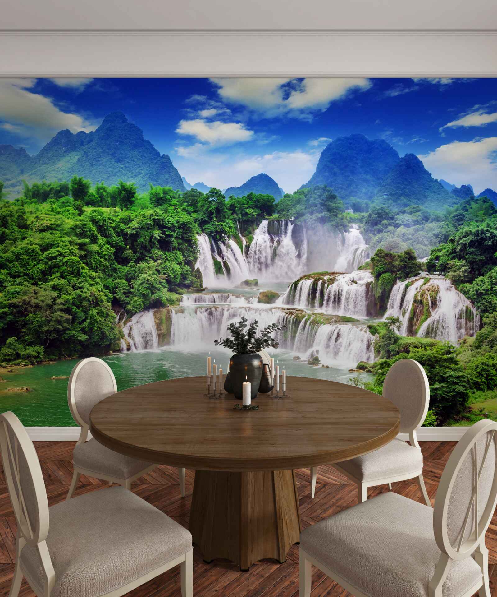 Papier peint magnifique chute d'eau en cascade un après-midi d'été