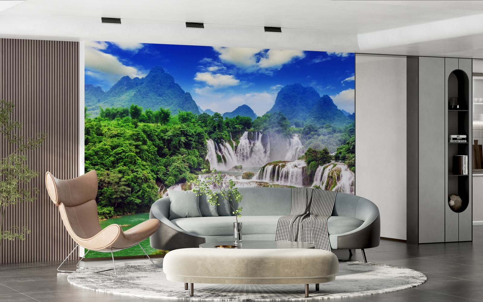 Papier peint magnifique chute d'eau en cascade un après-midi d'été