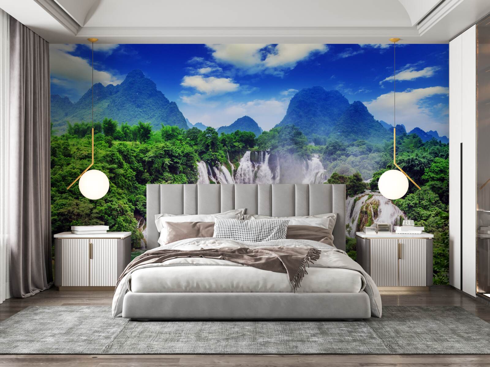 Papier peint magnifique chute d'eau en cascade un après-midi d'été