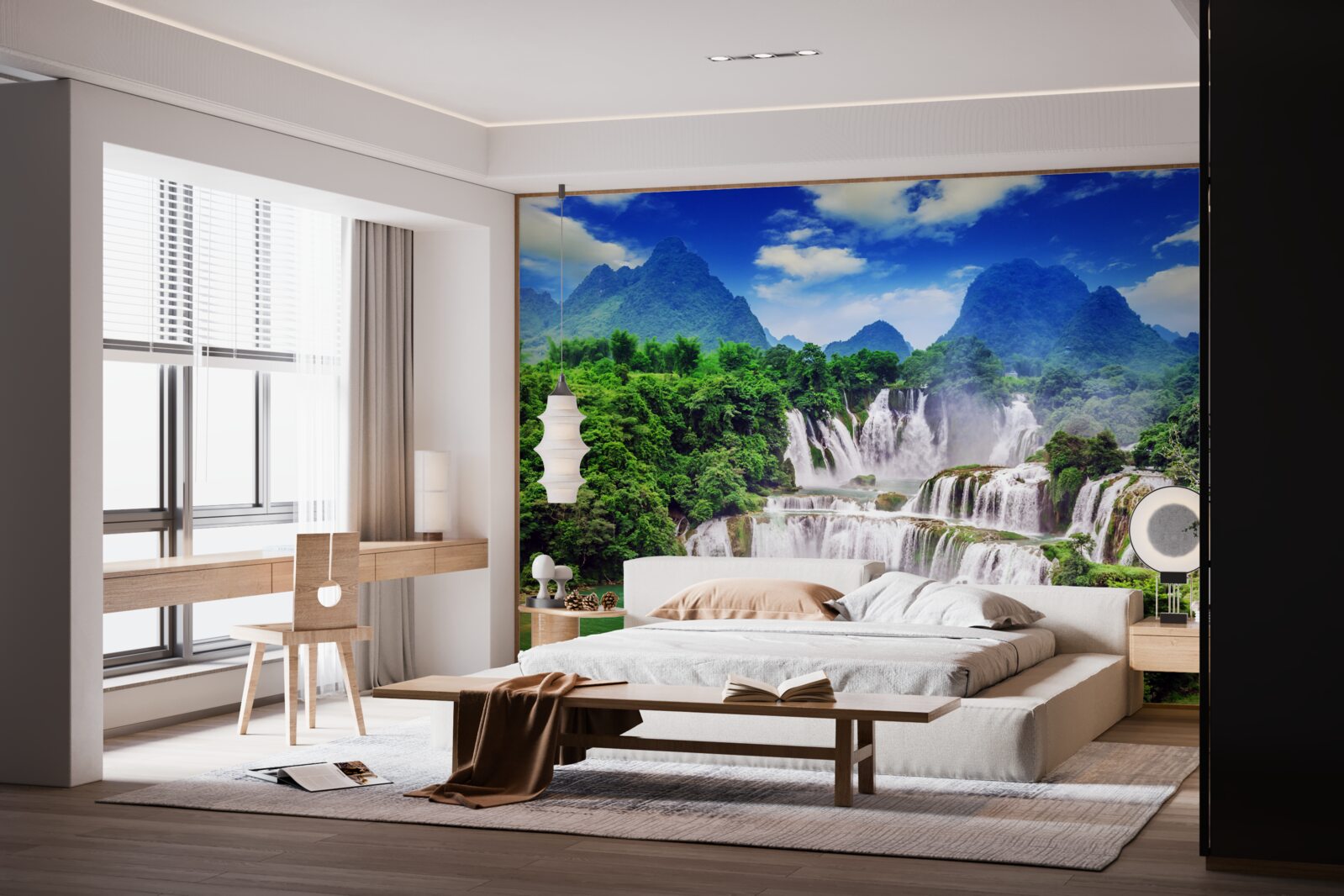 Papier peint magnifique chute d'eau en cascade un après-midi d'été