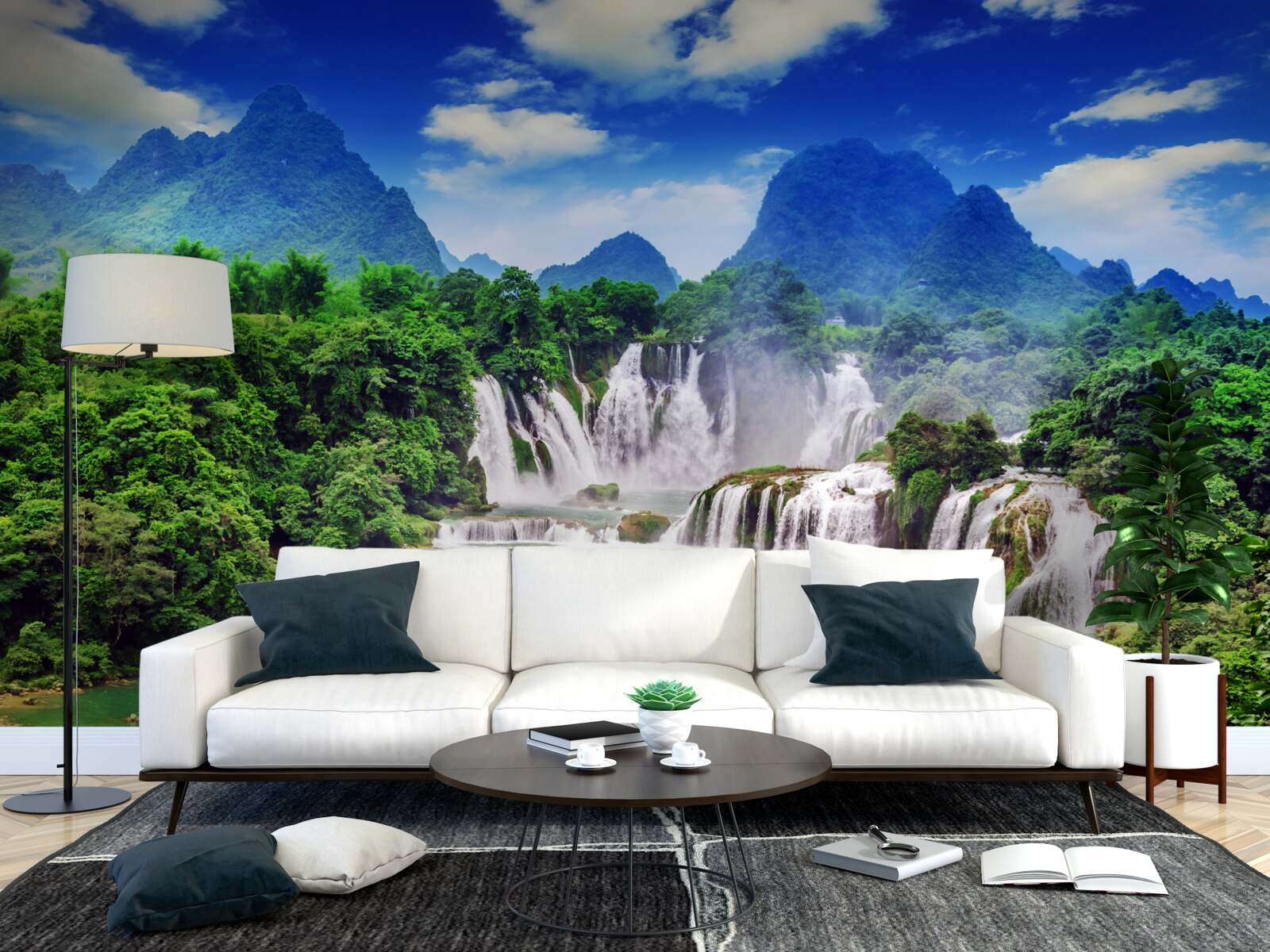 Papier peint magnifique chute d'eau en cascade un après-midi d'été