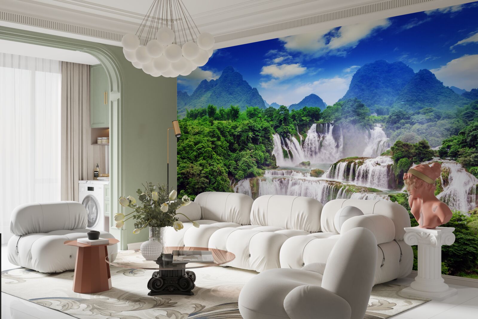 Papier peint magnifique chute d'eau en cascade un après-midi d'été